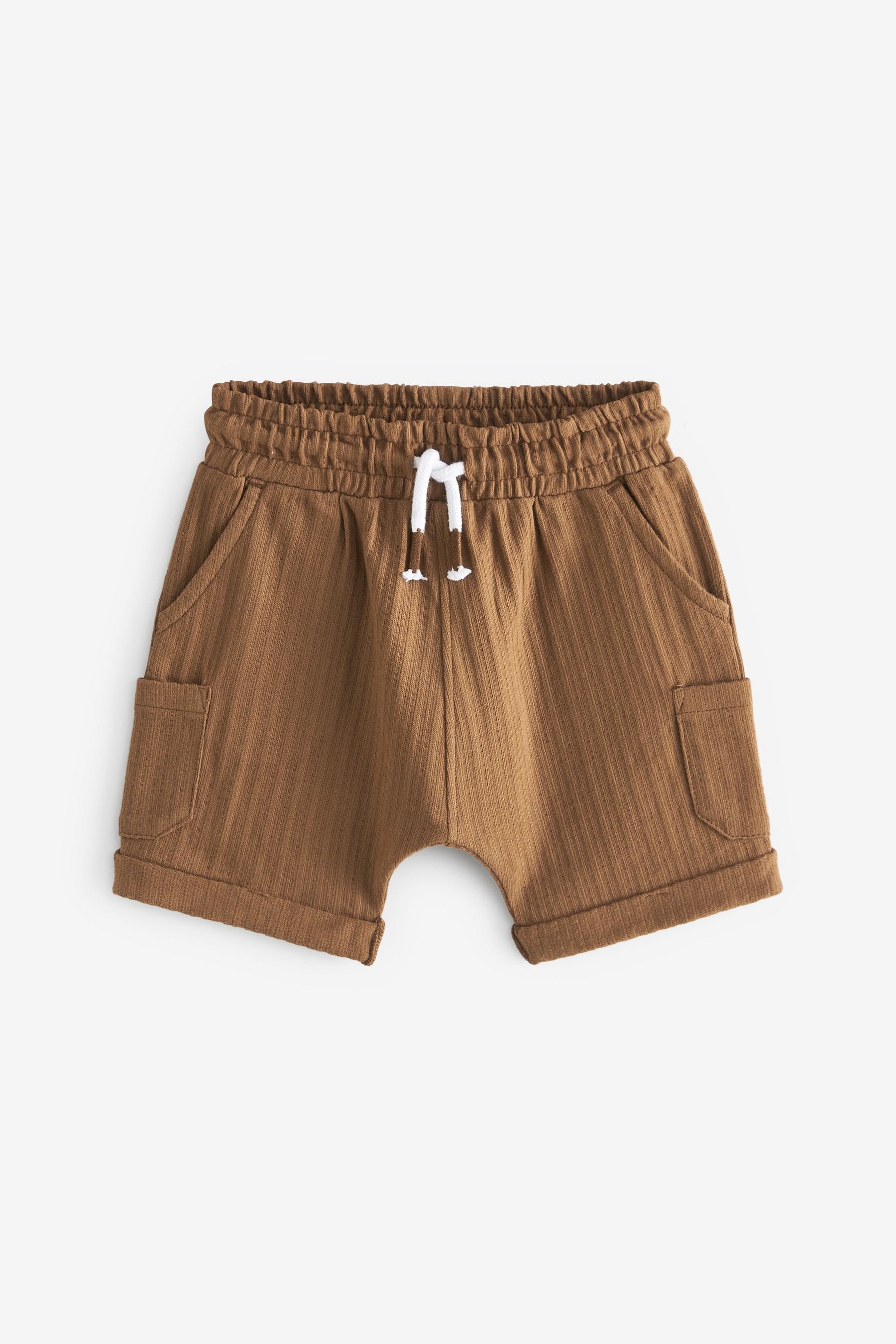 Tan Brown 100% Cotton Lightweight Textured Jersey Shorts (3mths-7yrs)