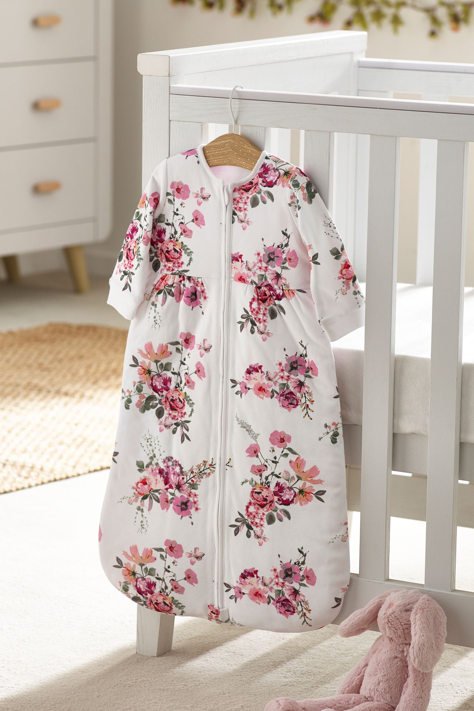 Pink Floral Baby 100% Cotton Long Sleeve 2.5 Tog Sleep Bag