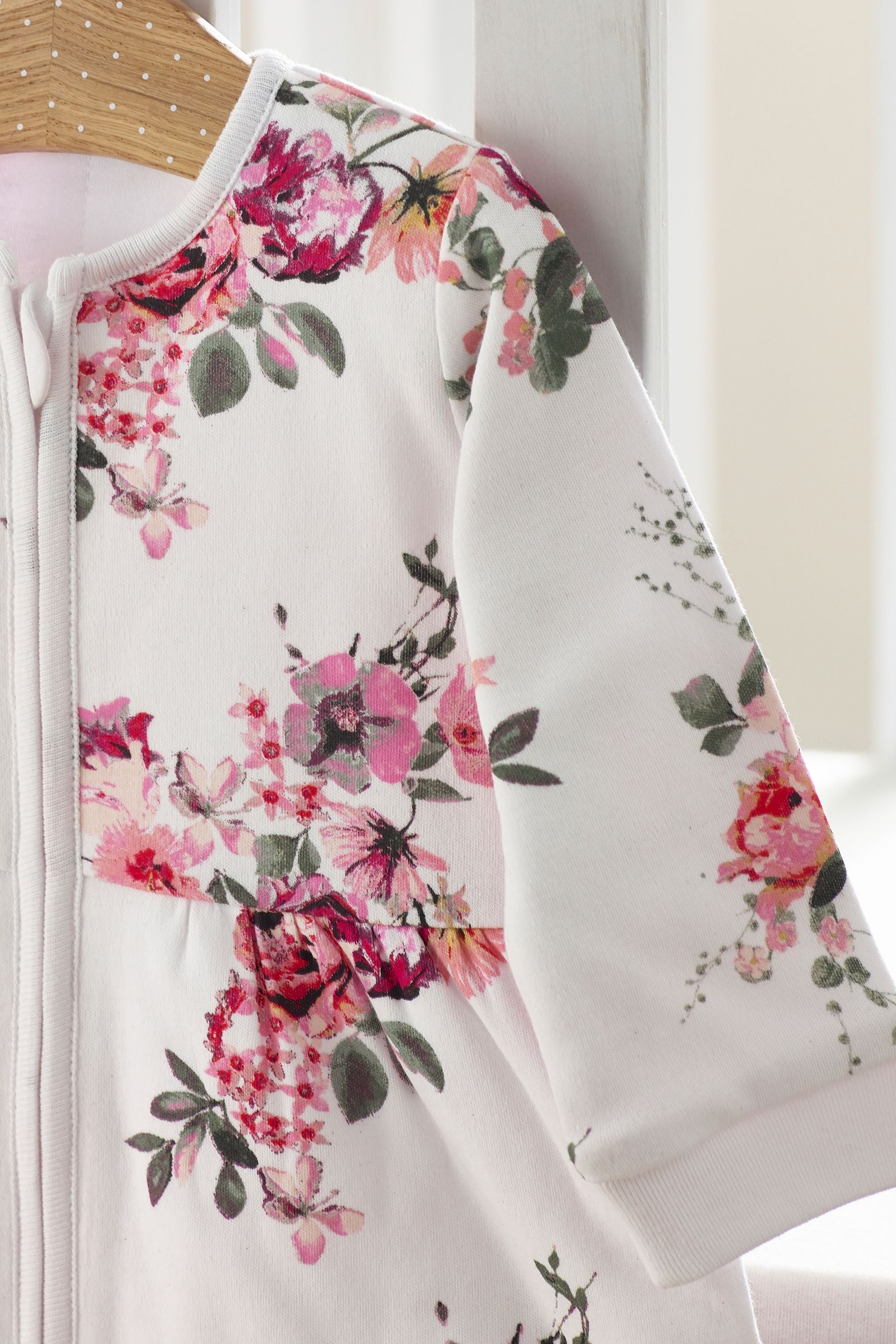 Pink Floral Baby 100% Cotton Long Sleeve 2.5 Tog Sleep Bag