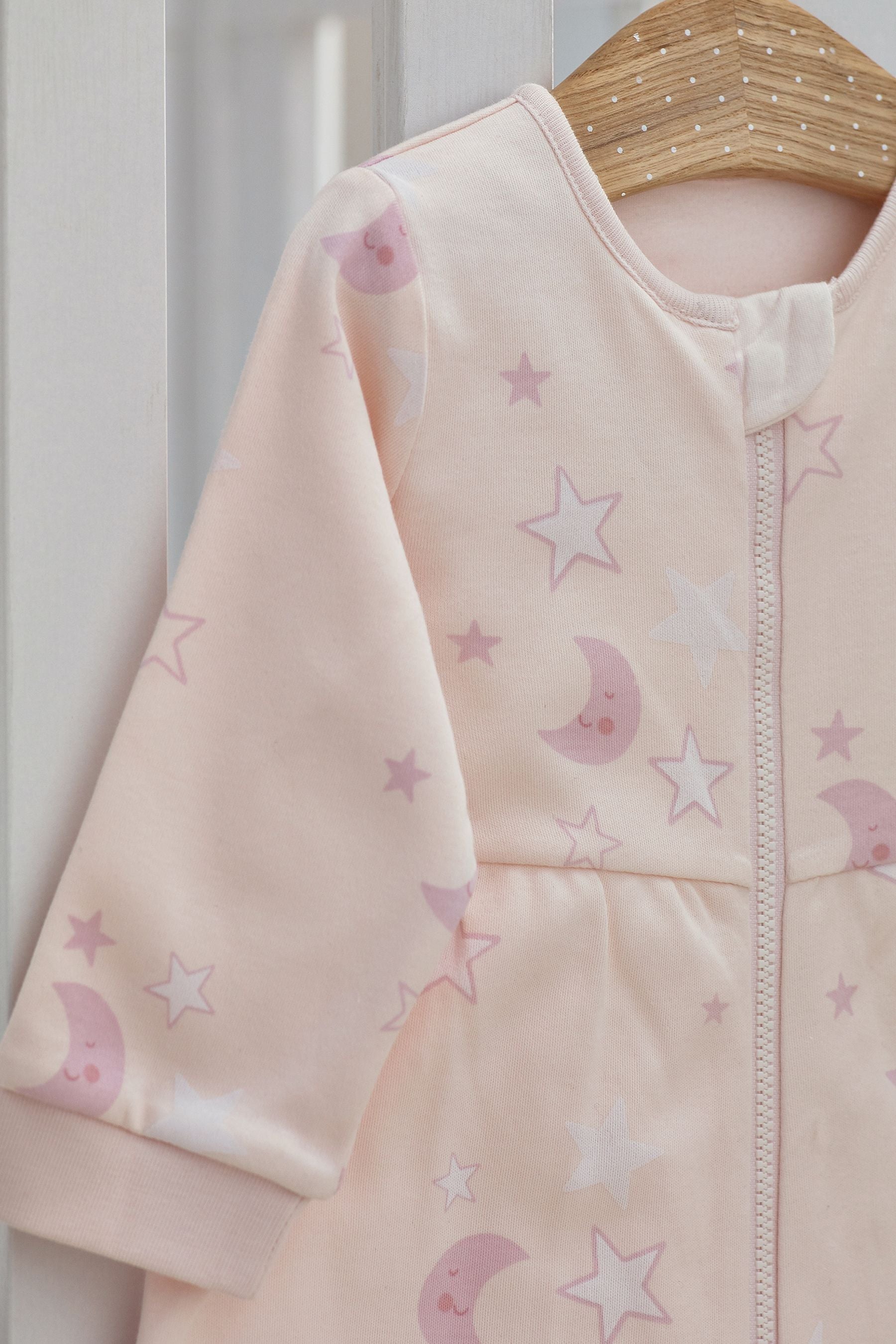 Pink Moon & Stars Baby 100% Cotton Long Sleeve 2 Tog Sleep Bag