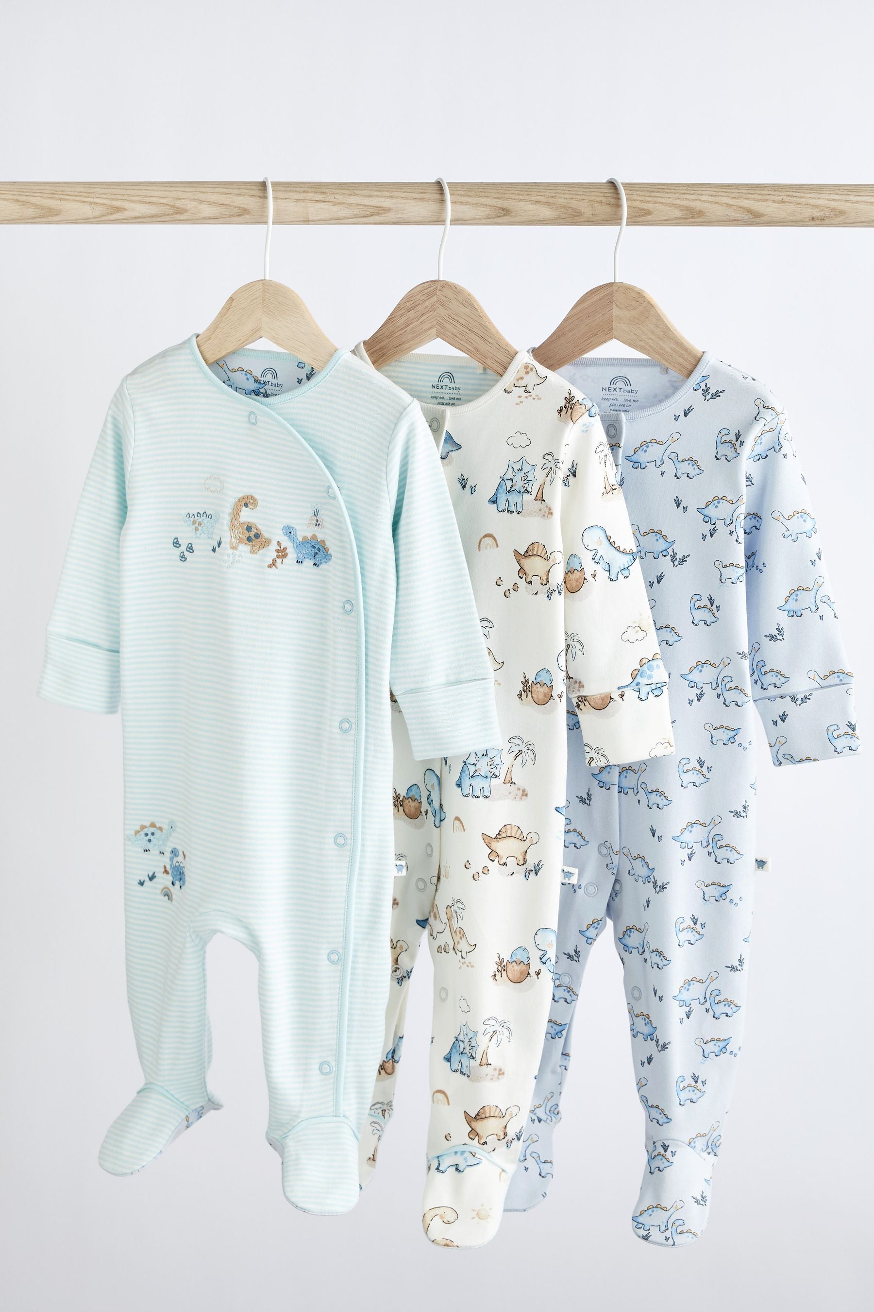 Blue Dinosaur Baby Sleepsuits 3 Pack (0-2yrs)