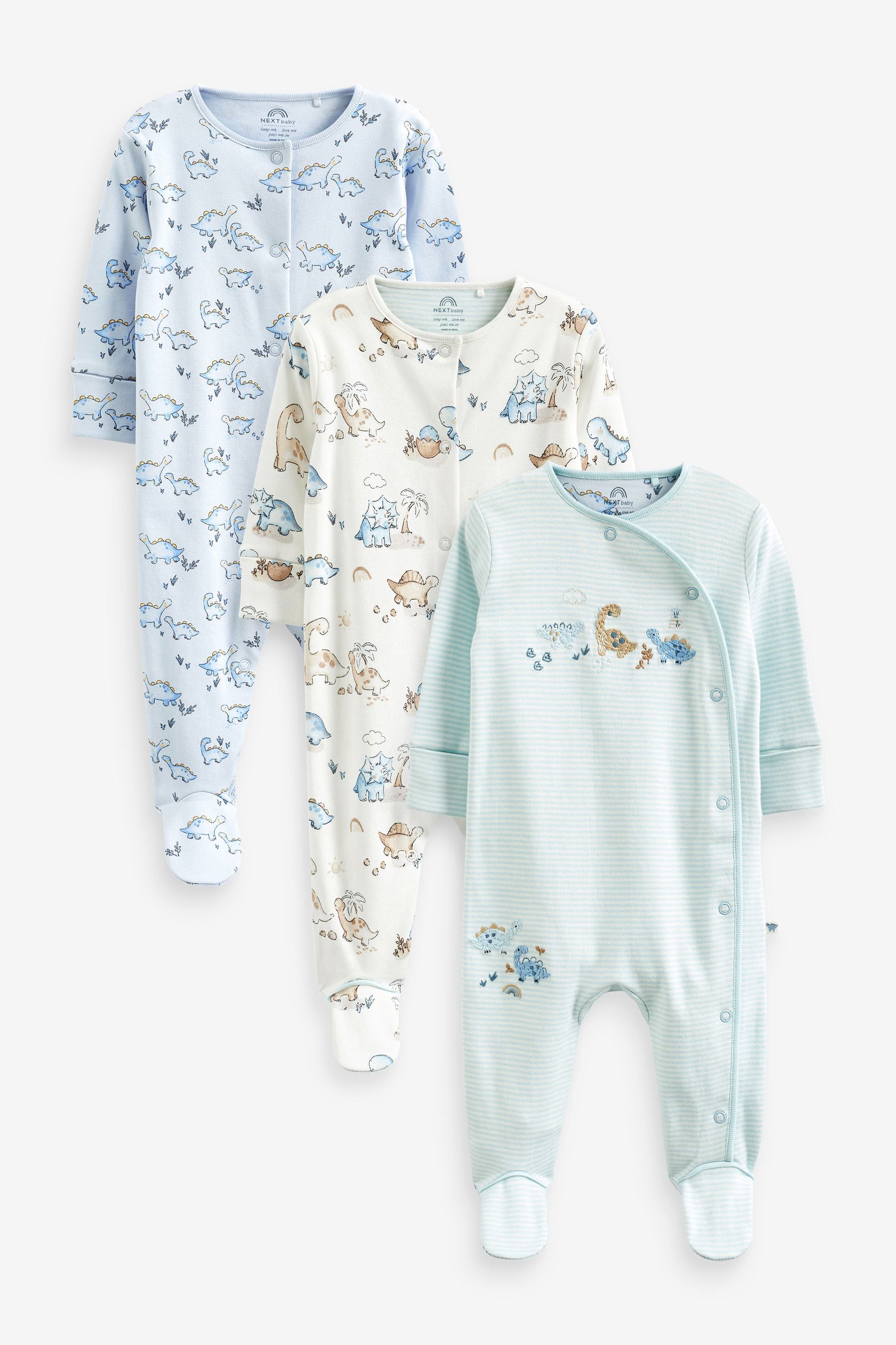 Blue Dinosaur Baby Sleepsuits 3 Pack (0-2yrs)