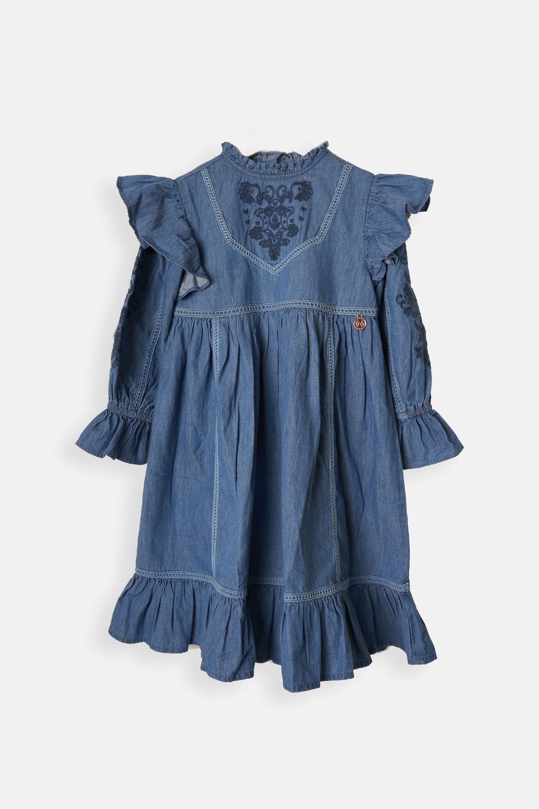 Angel & Rocket Blue Embroidered Yoke Dress