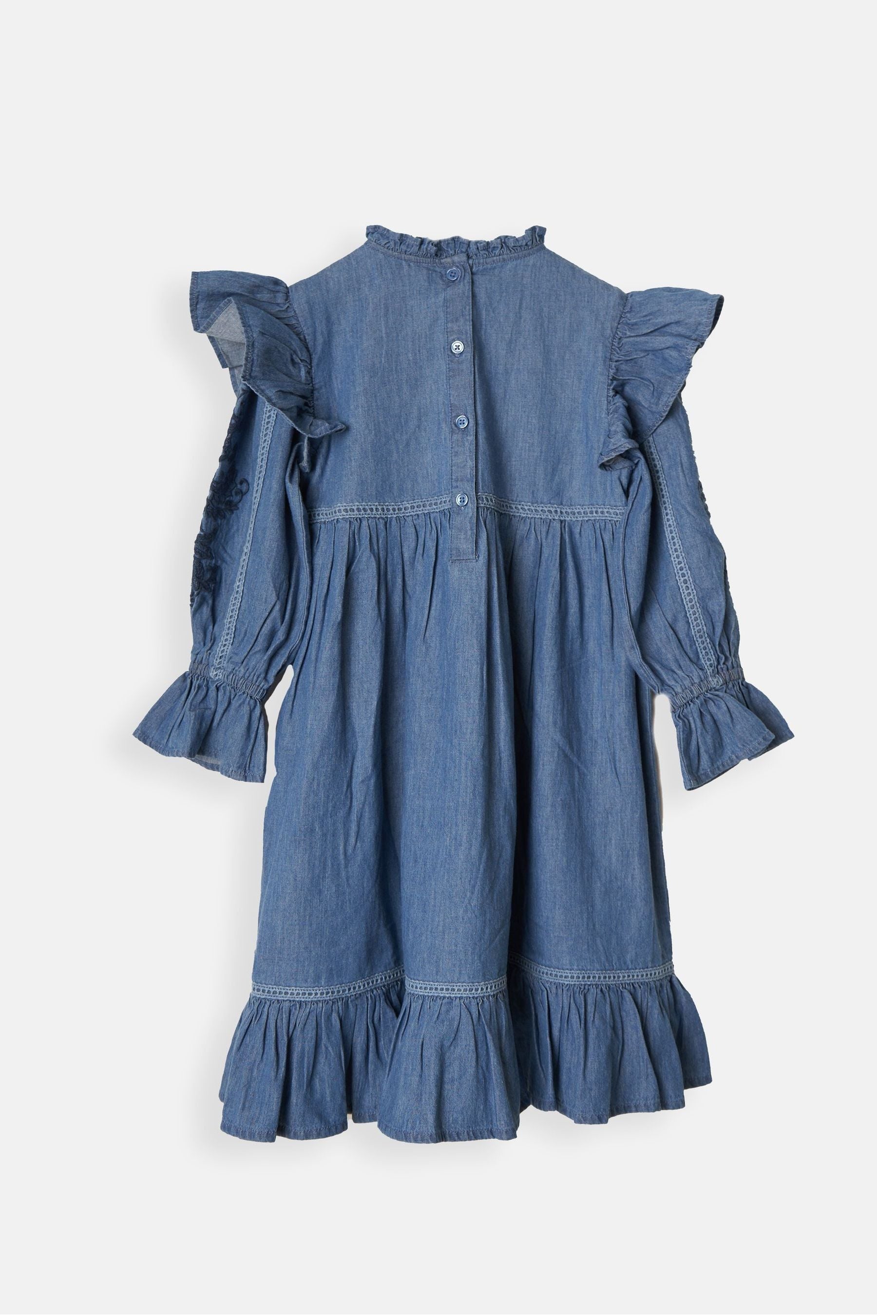 Angel & Rocket Blue Embroidered Yoke Dress