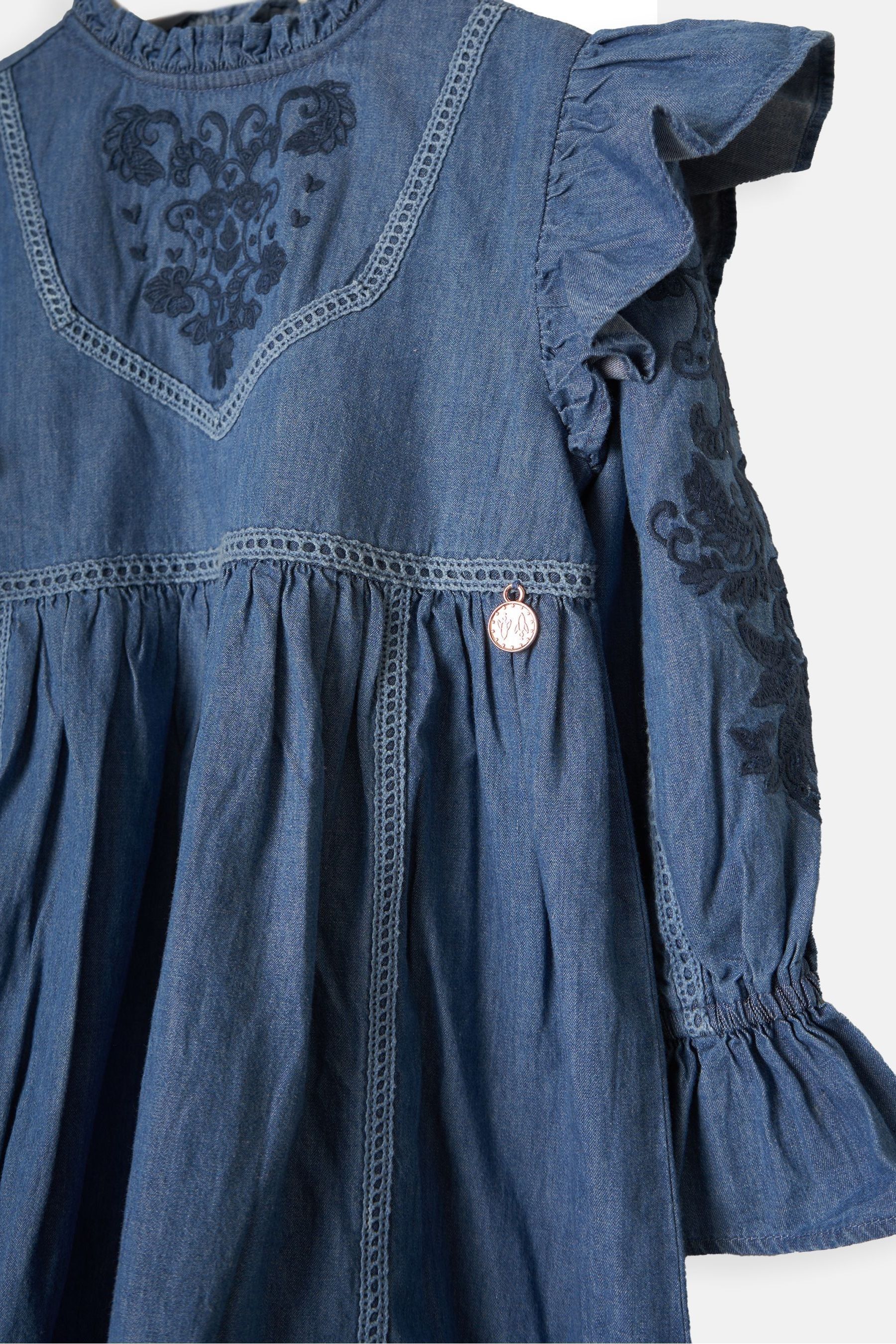 Angel & Rocket Blue Embroidered Yoke Dress