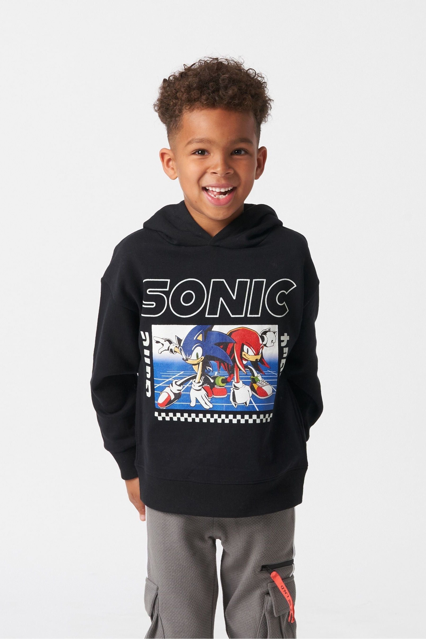 Dark black Angel & Rocket Sonic Print Hoodie