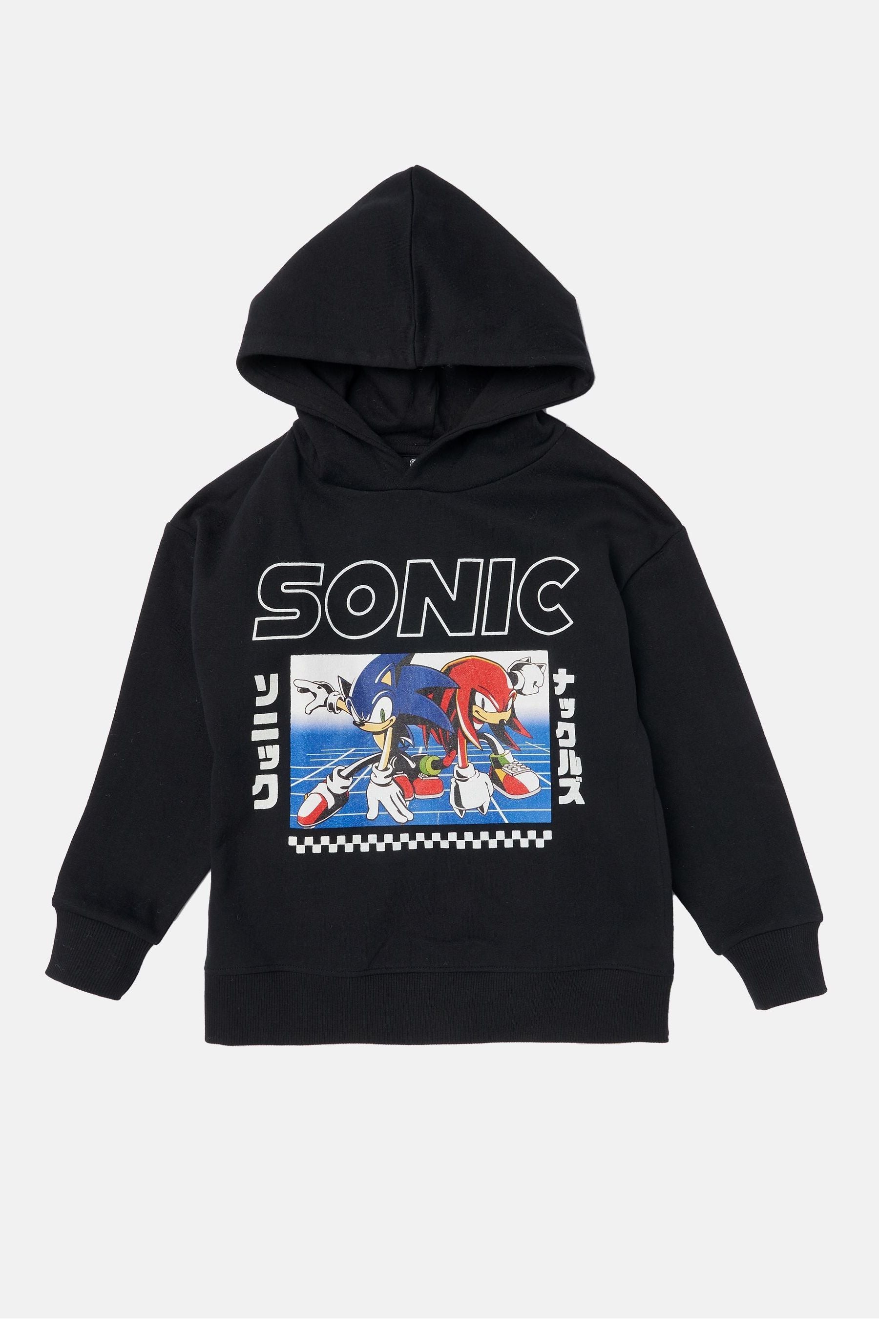 Dark black Angel & Rocket Sonic Print Hoodie