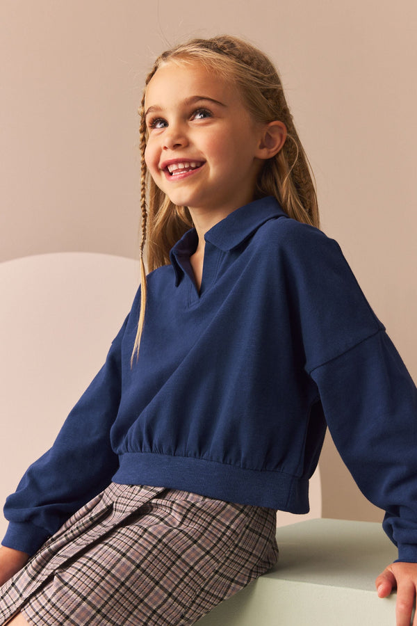 Blue 100% Cotton Collared Boxy Sweatshirt (3-16yrs)