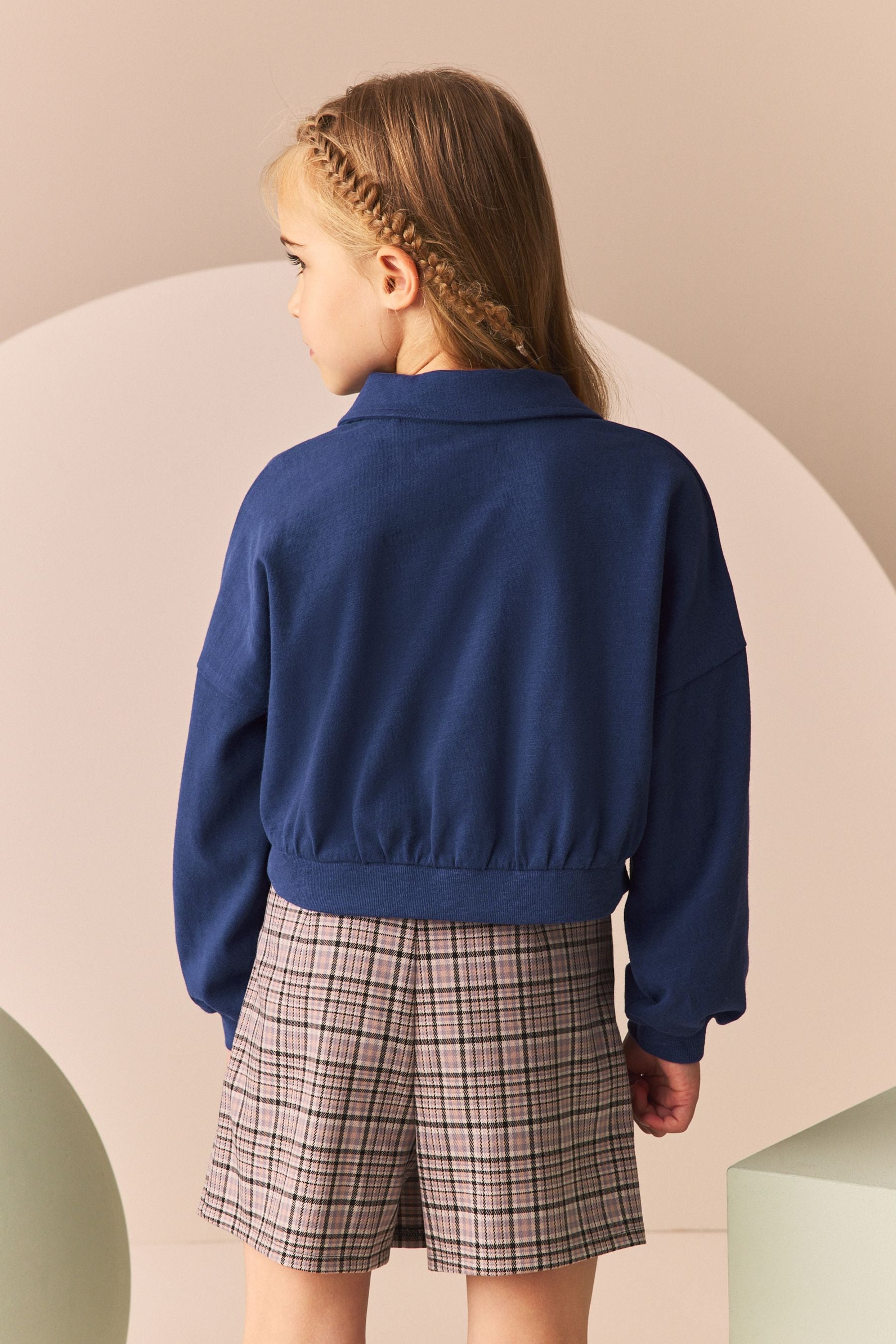 Blue 100% Cotton Collared Boxy Sweatshirt (3-16yrs)