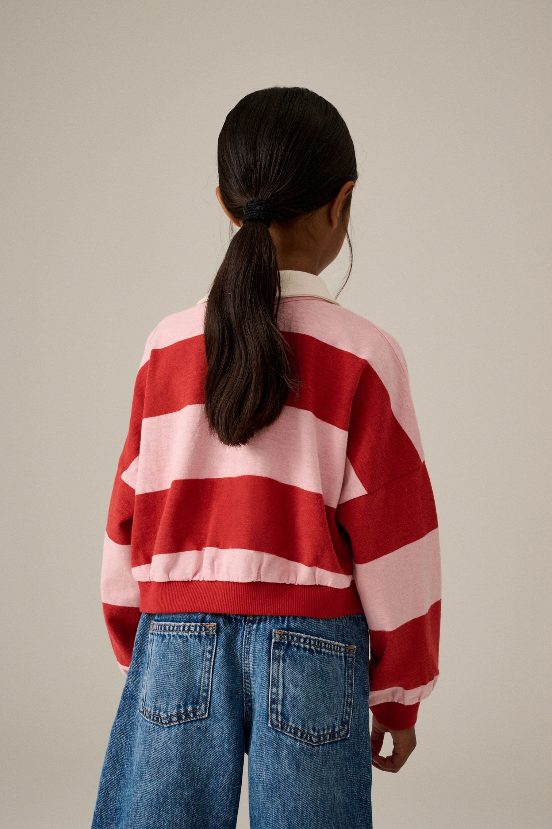 Pink/Red Stripe 100% Cotton Collared Boxy Sweatshirt (3-16yrs)