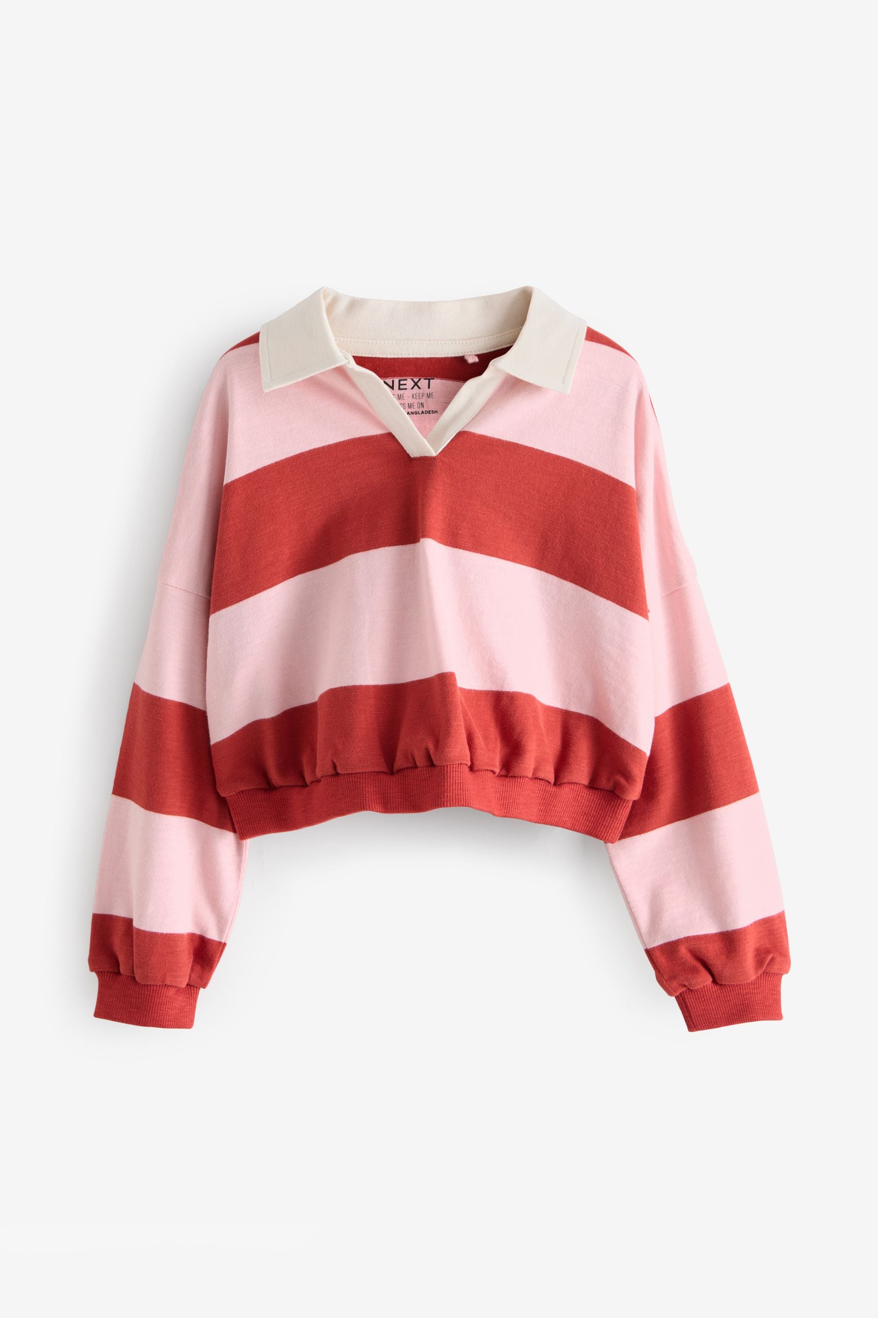 Pink/Red Stripe 100% Cotton Collared Boxy Sweatshirt (3-16yrs)