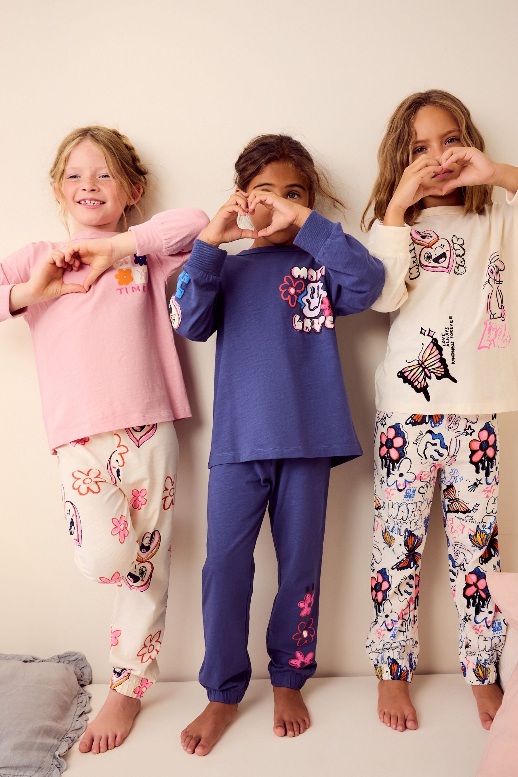 Pink/Cream Pyjamas 3 Pack (3-16yrs)