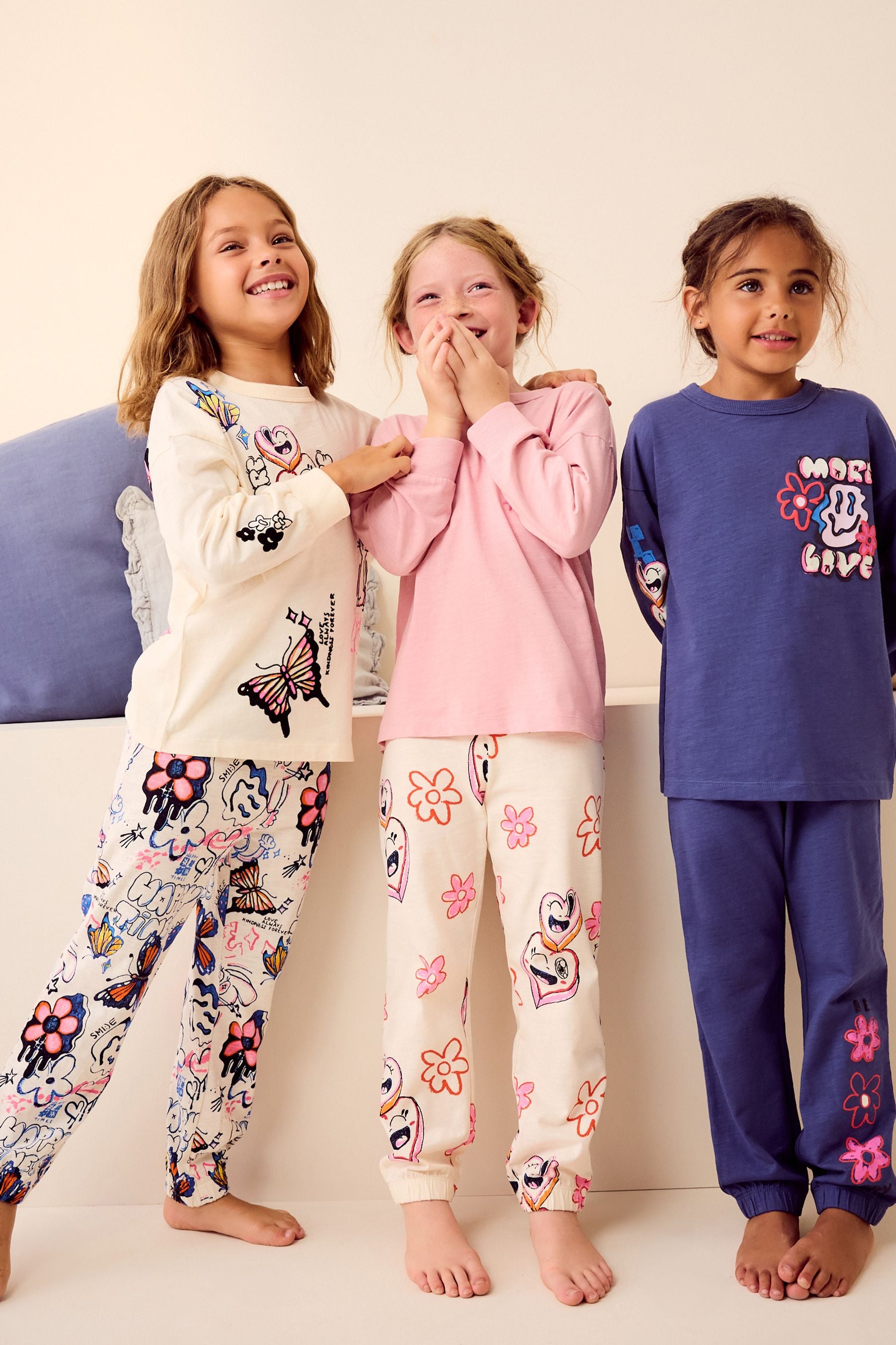 Pink/Cream Pyjamas 3 Pack (3-16yrs)