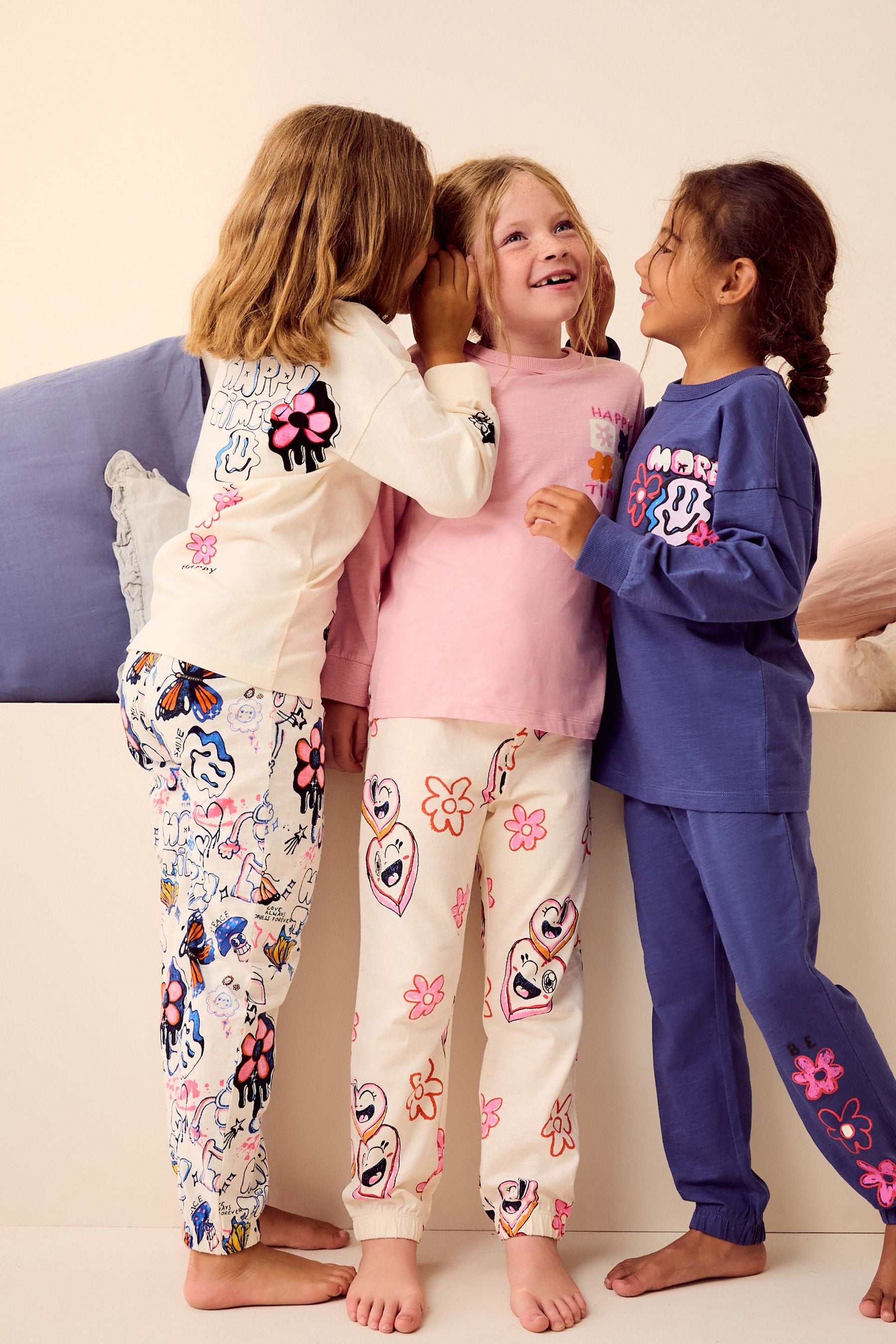 Pink/Cream Pyjamas 3 Pack (3-16yrs)