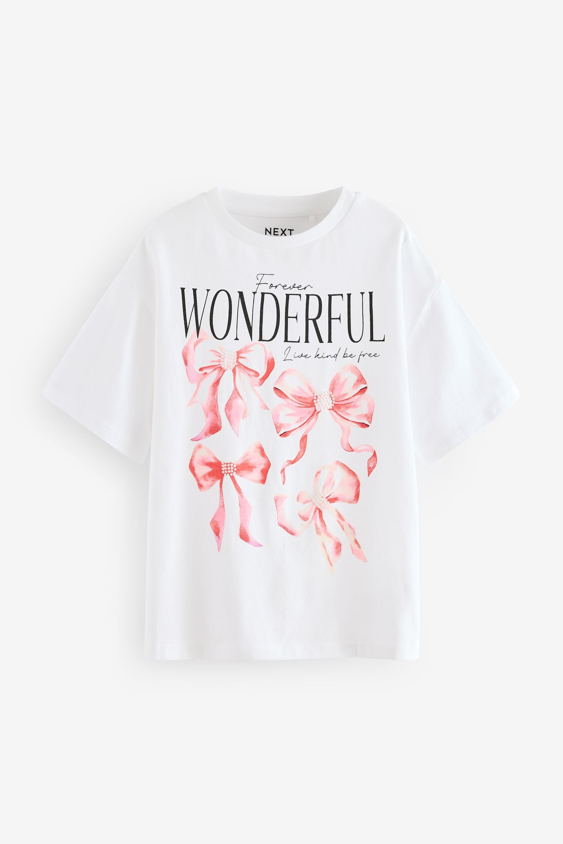 White Oversized Bow Graphic 100% Cotton T-Shirt (3-16yrs)