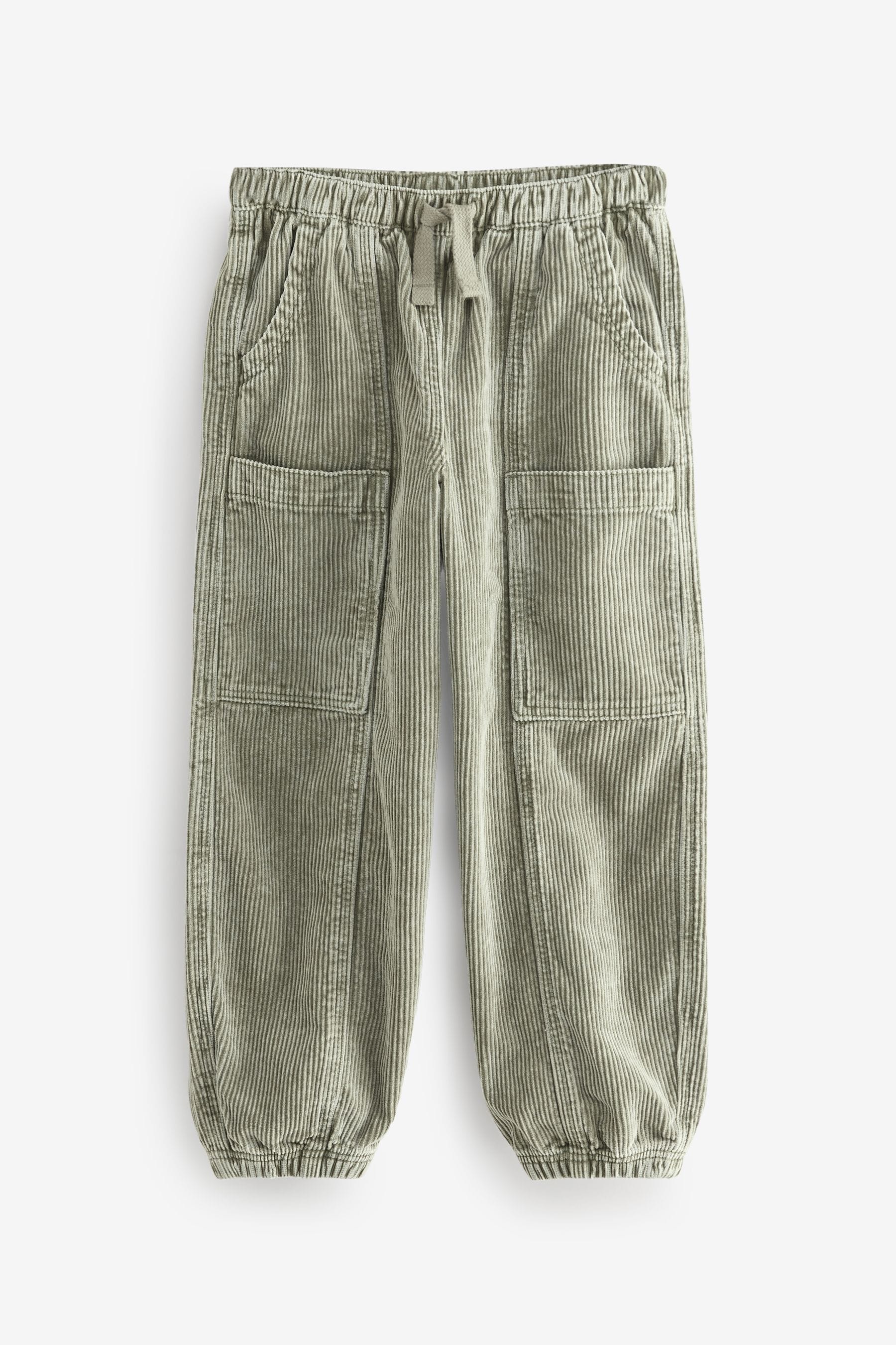 Khaki Green Corduroy Cargo 100% Cotton Trousers (3-16yrs)