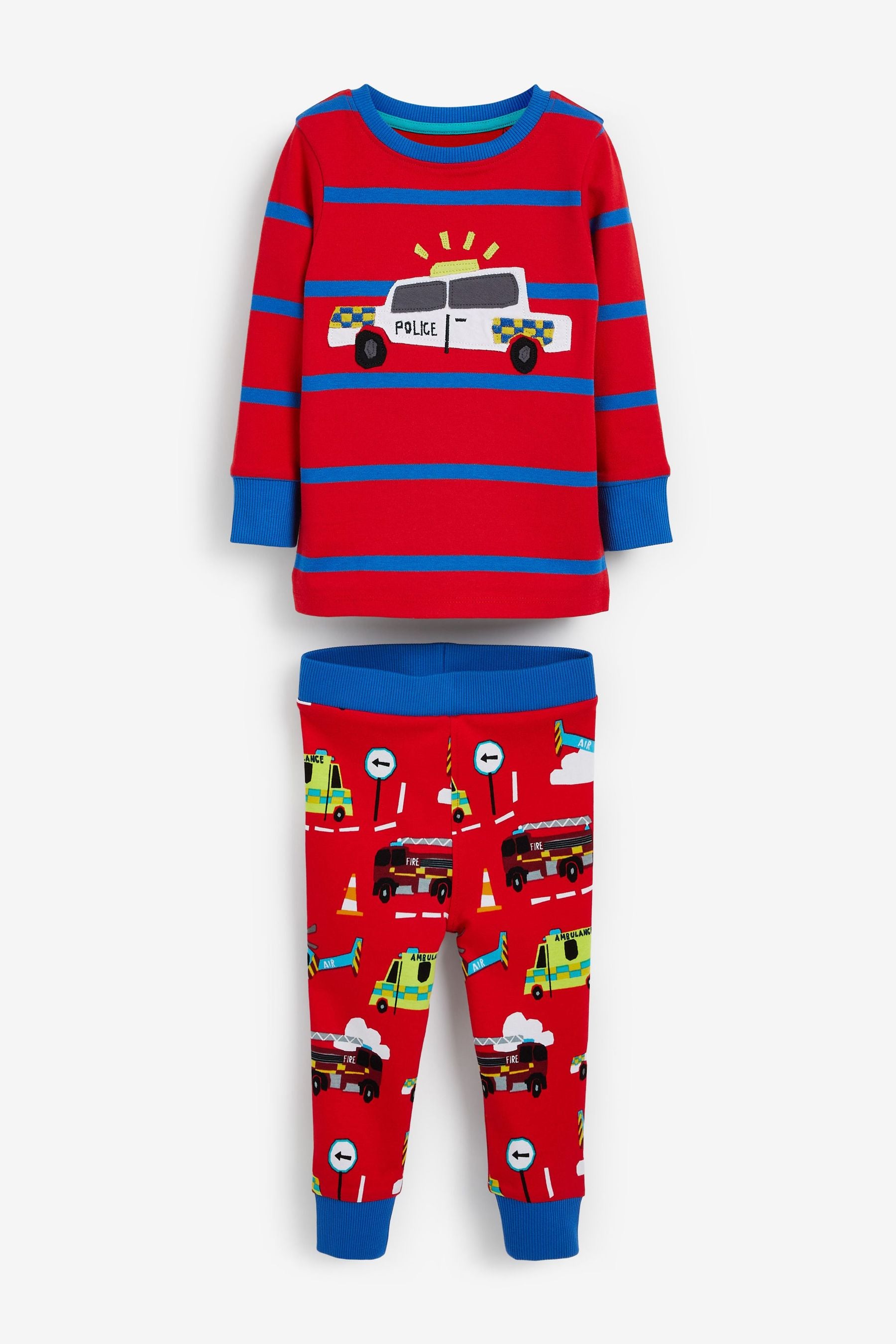 Blue/Red Stripe Vehicles Snuggle Pyjamas 3 Pack (9mths-8yrs)