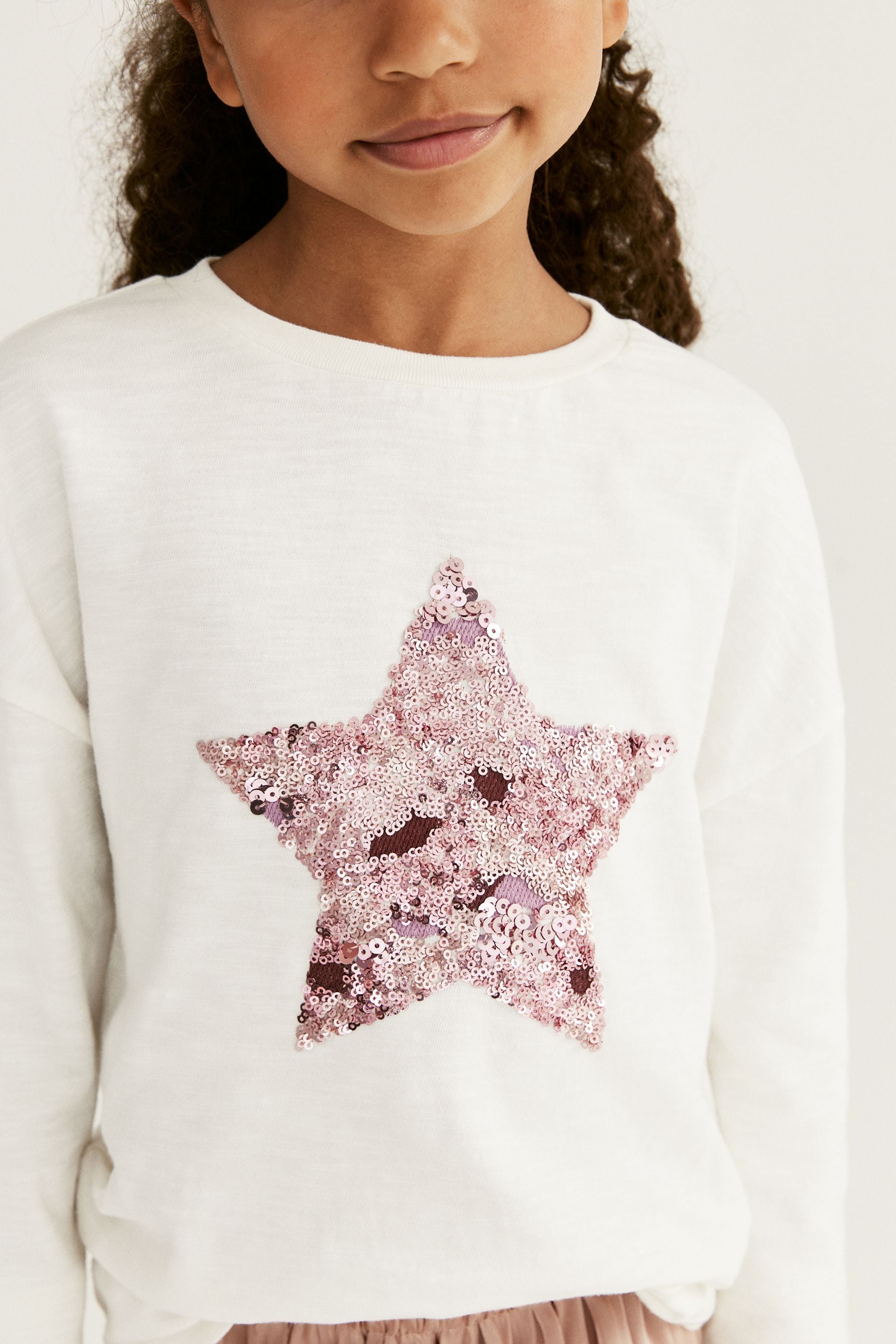 Ecru/Purple Sequin Star Long Sleeve T-Shirt (3-16yrs)