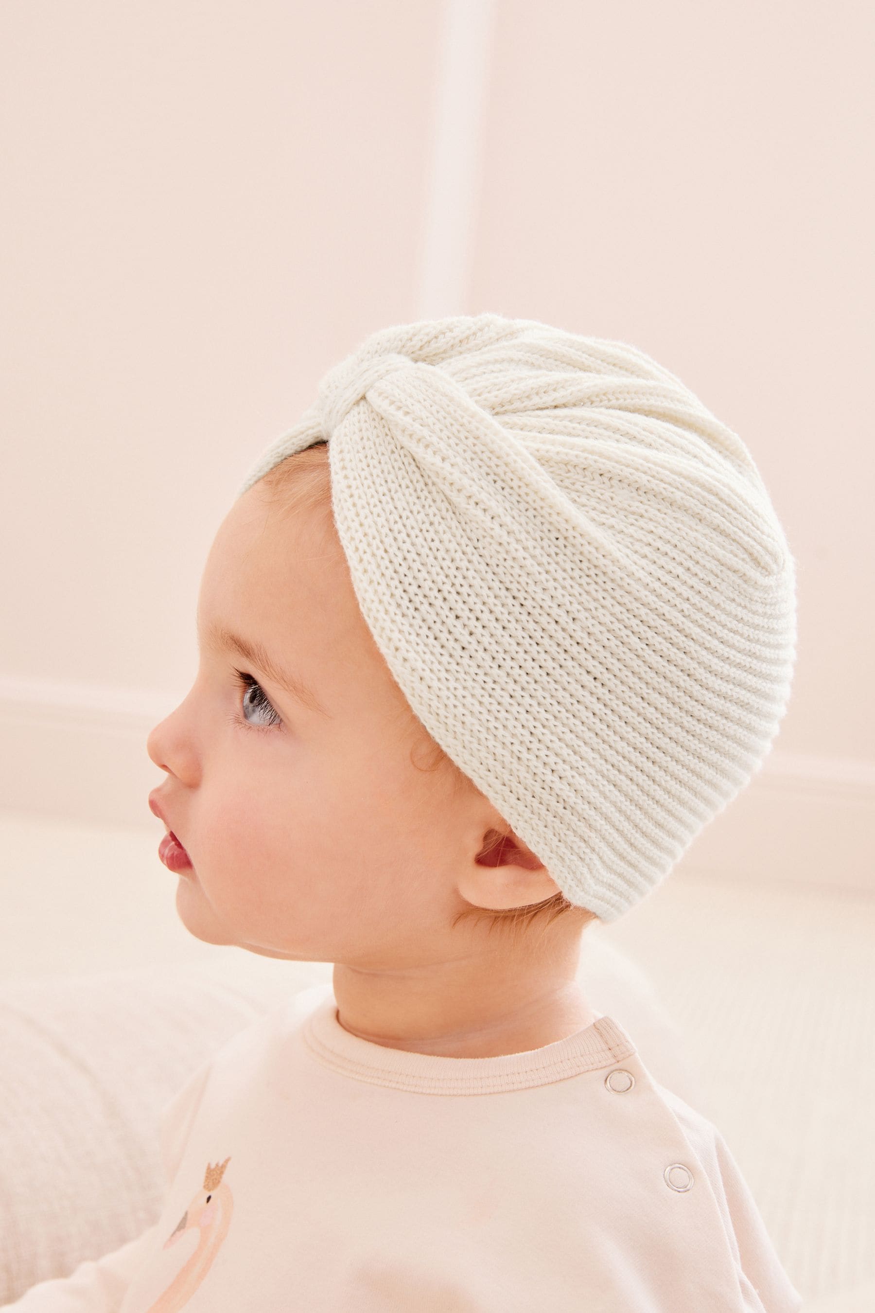 Cream Baby Knitted Turban Hat (0mths-3yrs)