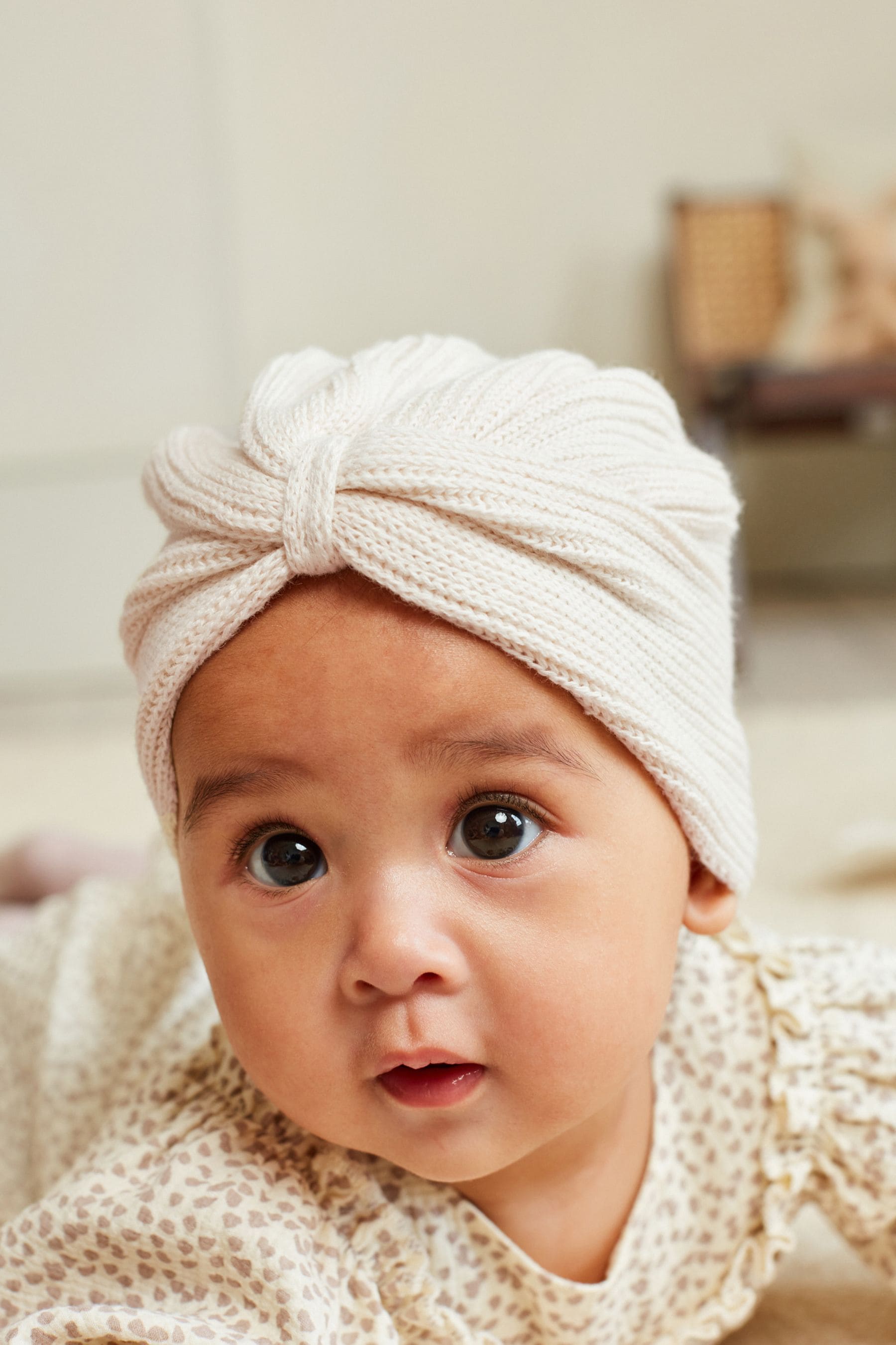 Cream Baby Knitted Turban Hat (0mths-3yrs)