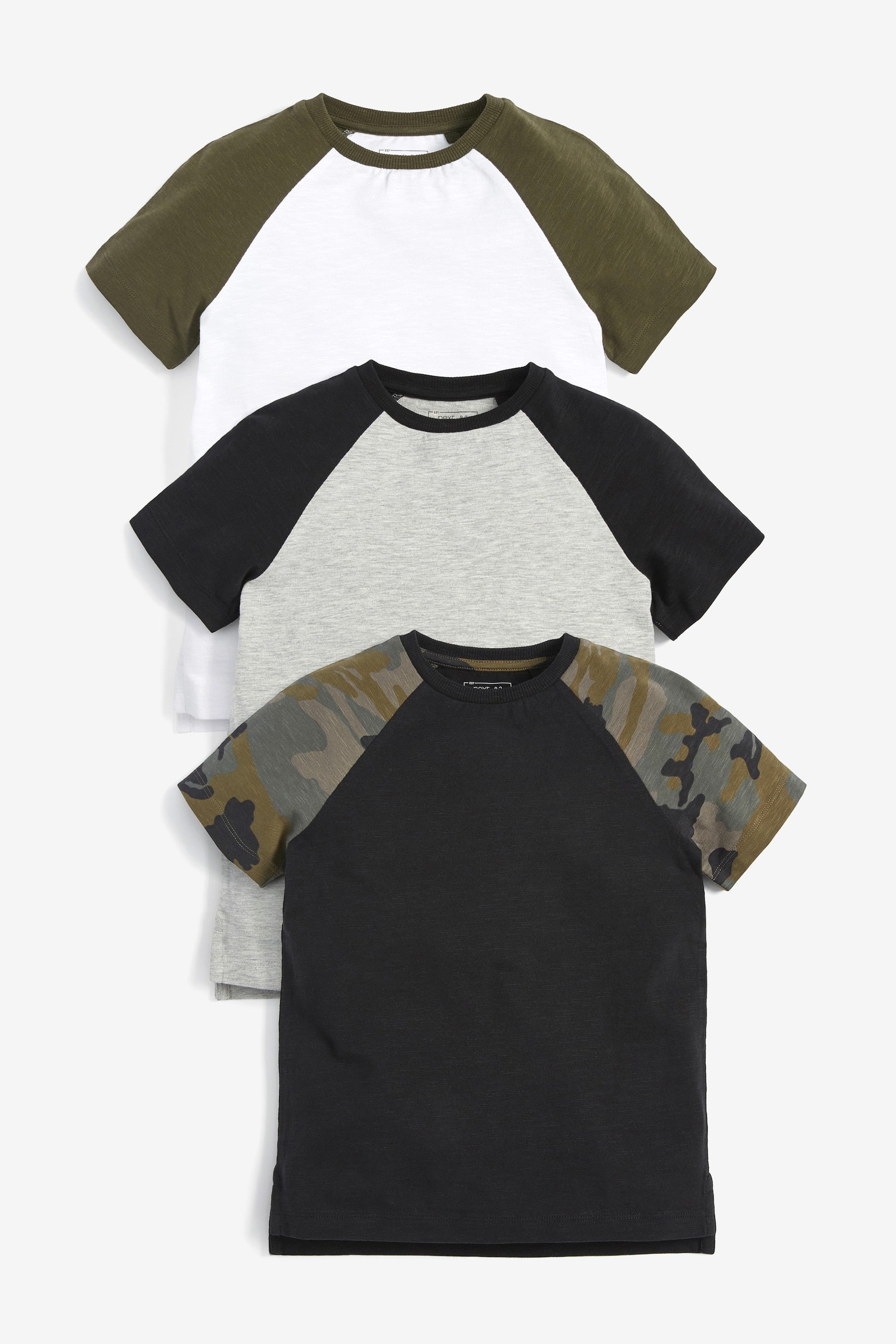 Green/Black Camo 3 Pack Short Sleeve Raglan T-Shirts (3-16yrs)