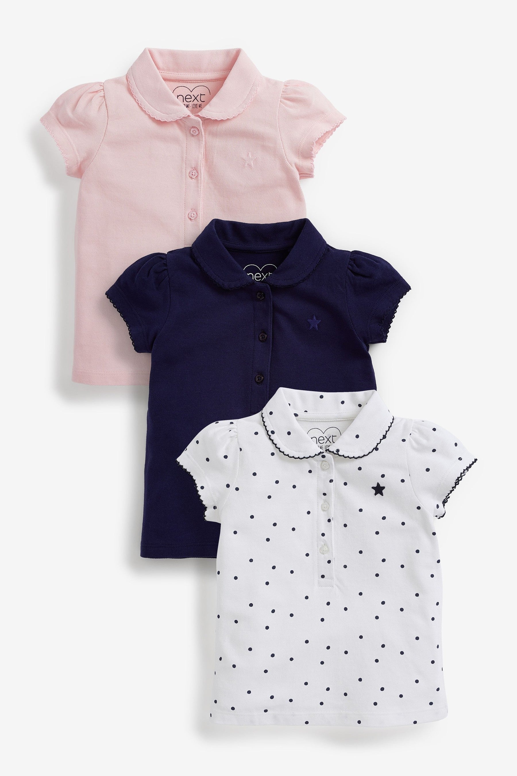 Pink/Navy/White 3 Pack Polo Tops (3mths-7yrs)