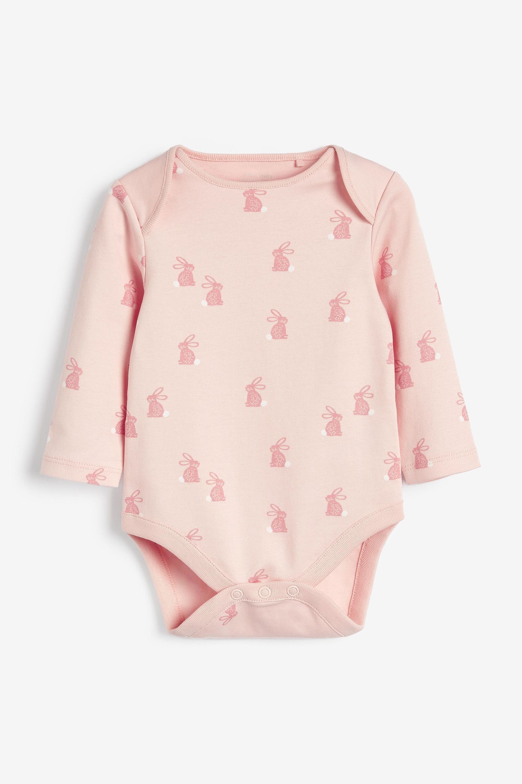 Pink Bunny 5 Piece Baby Sleepsuits, Bodysuits & Hat Set (0-9mths)