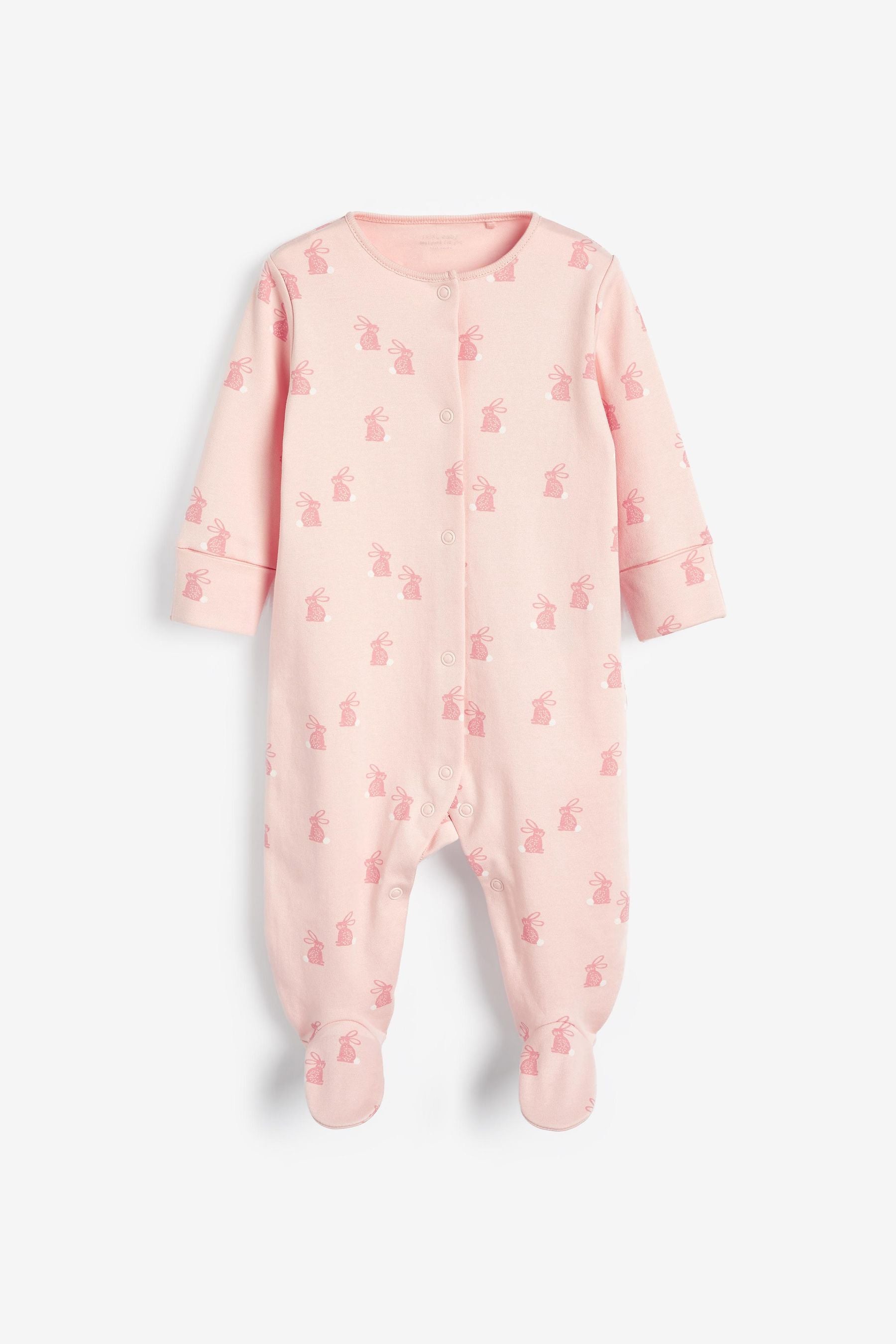 Pink Bunny 5 Piece Baby Sleepsuits, Bodysuits & Hat Set (0-9mths)