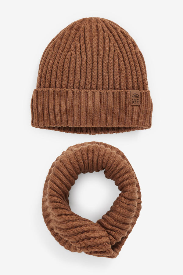 Rust Brown Knitted Snood and Hat Set (1-16yrs)