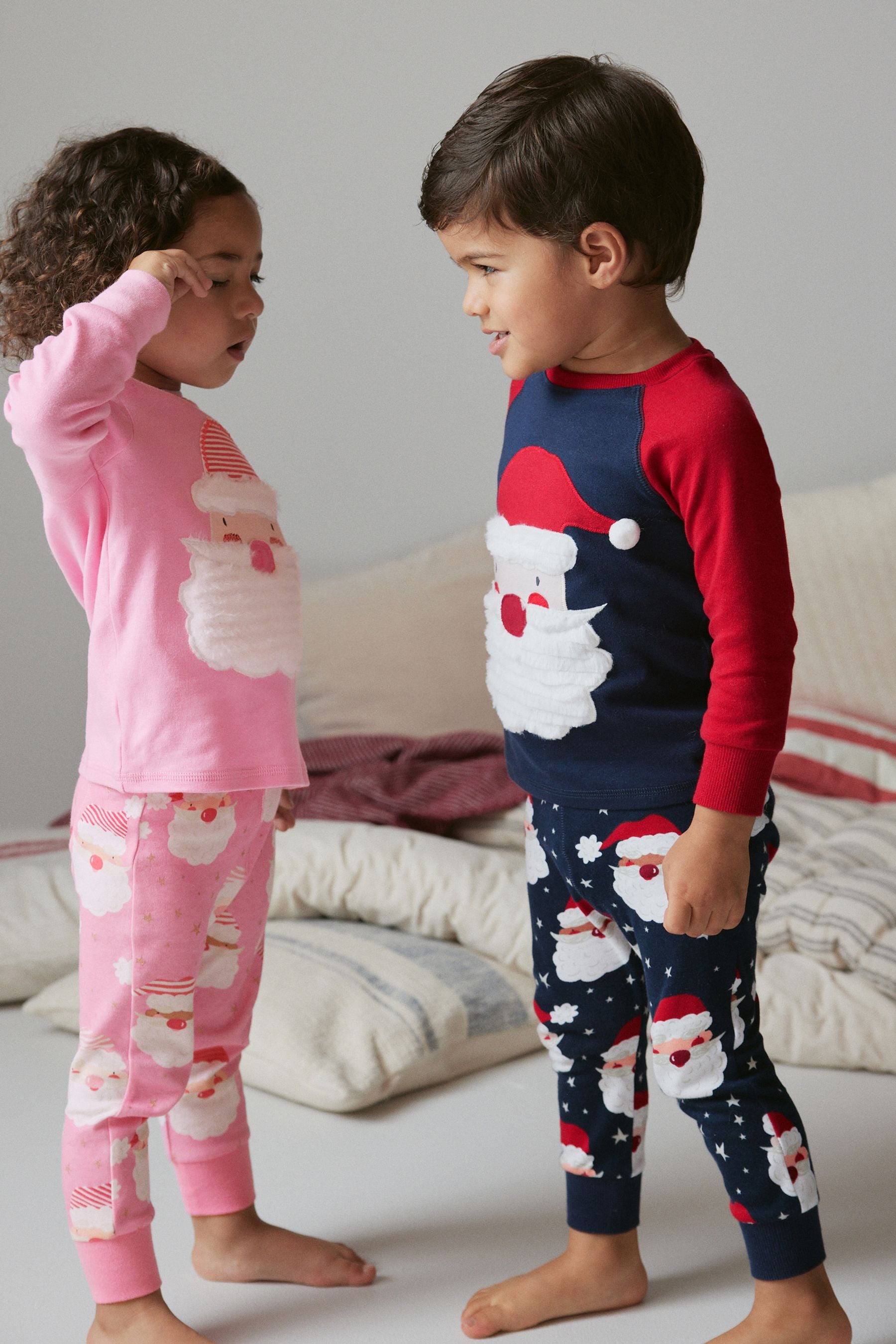 Pink/White Santa Matching Family Girls Christmas Pyjamas (9mths-12yrs)