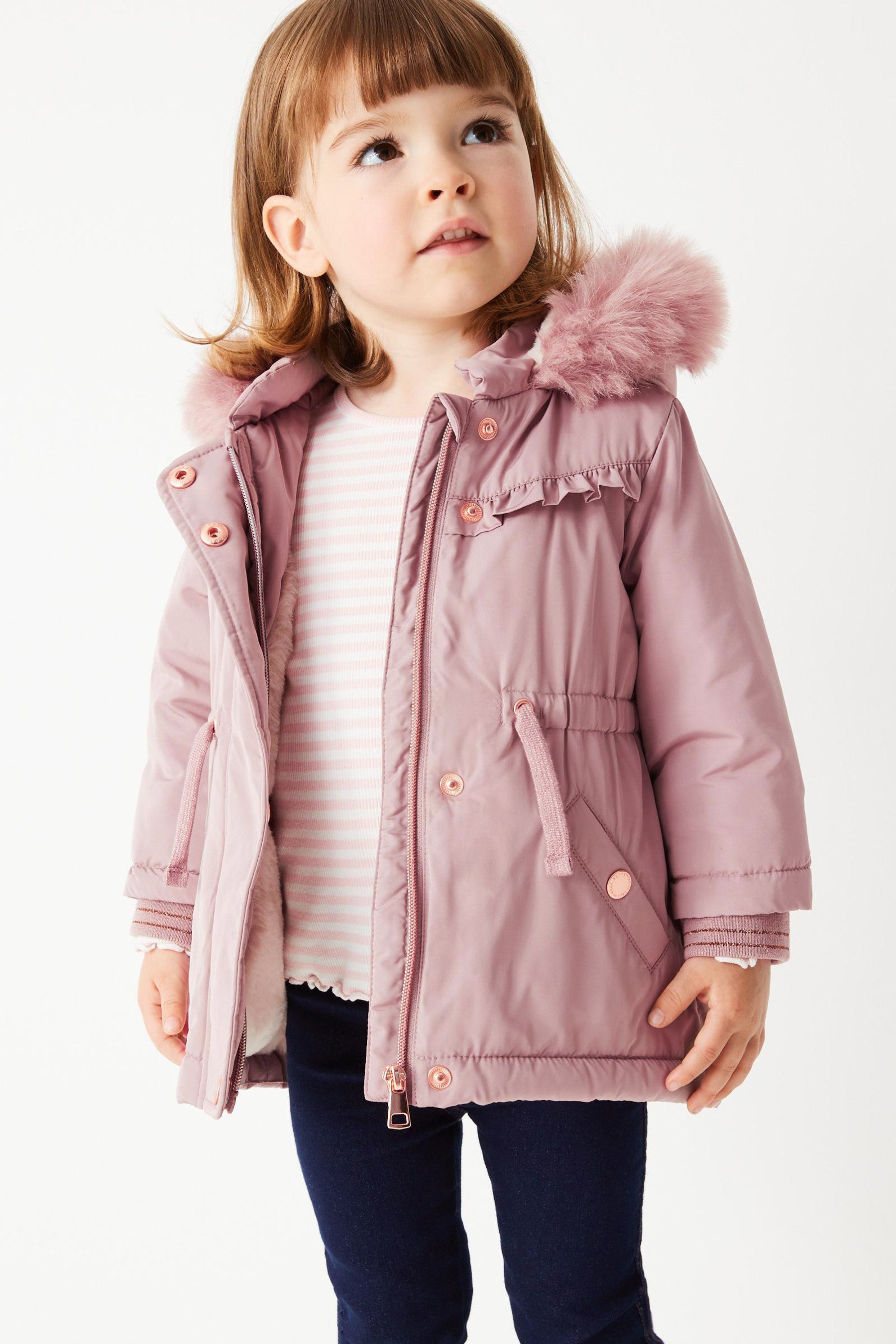 Pink Shower Resistant Faux Fur Lined Hooded Parka (3mths-7yrs)