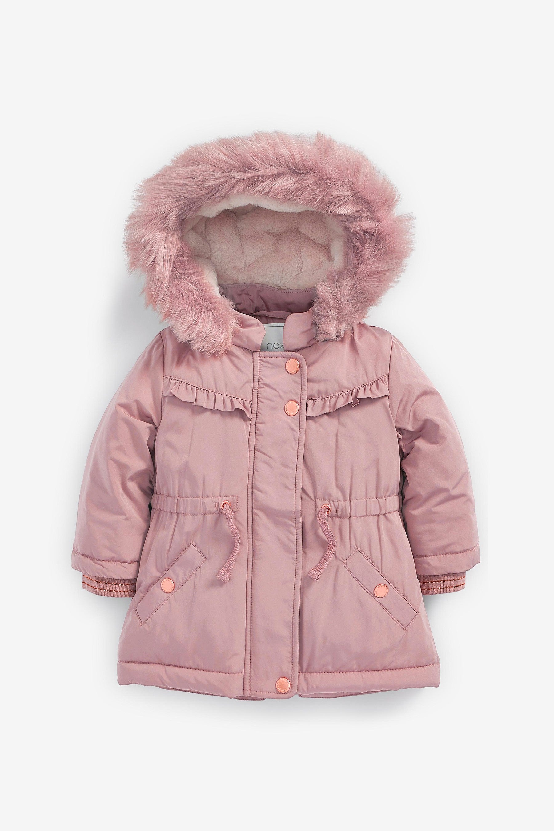 Pink Shower Resistant Faux Fur Lined Hooded Parka (3mths-7yrs)