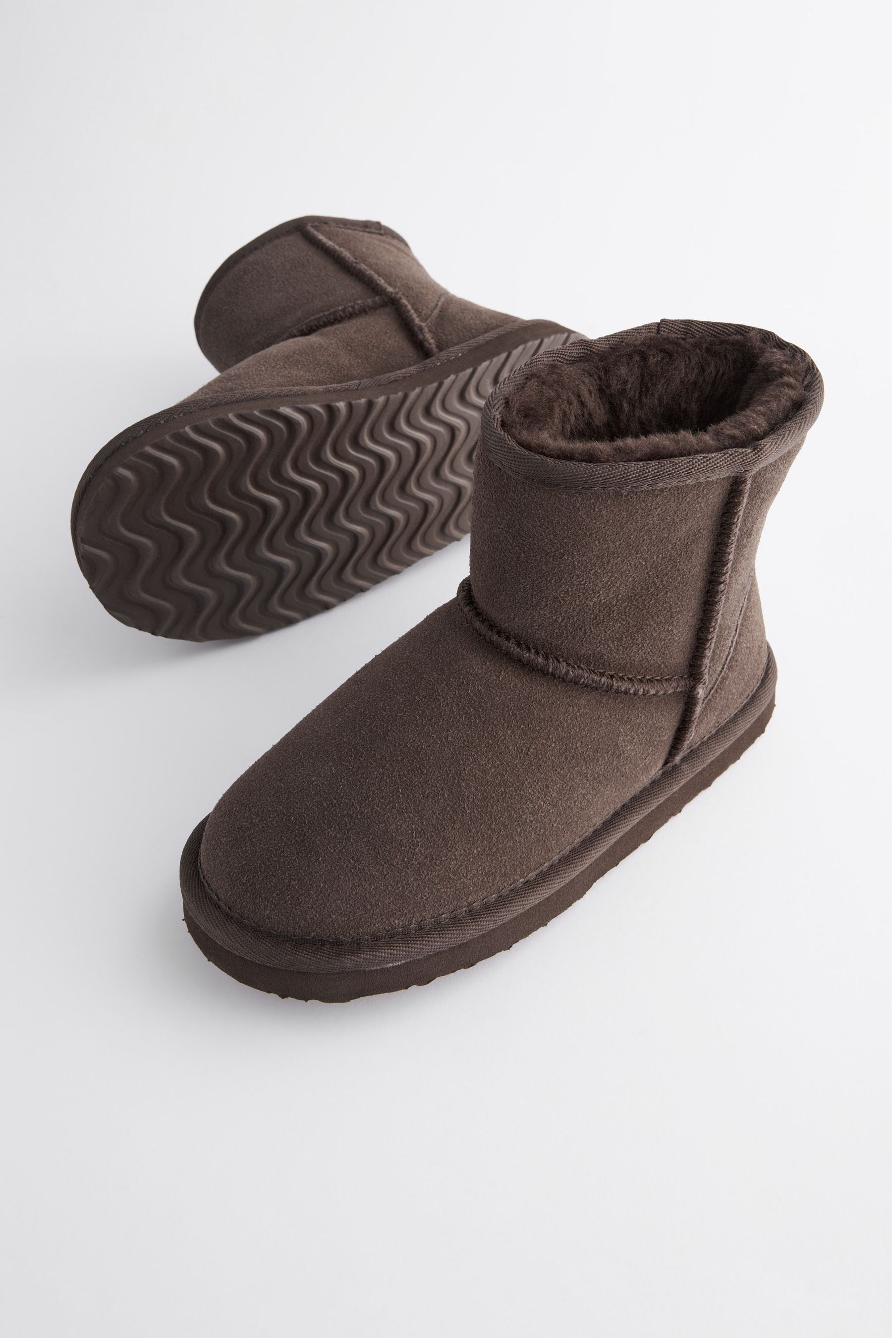 Chocolate Brown Warm Lined Suede Slipper Boots