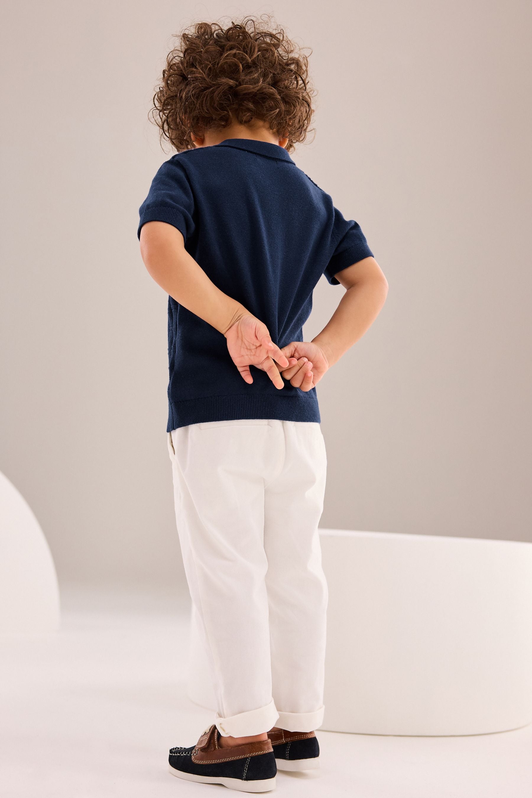 Navy Polo Short Sleeve Zip Neck Sweater (3mths-7yrs)