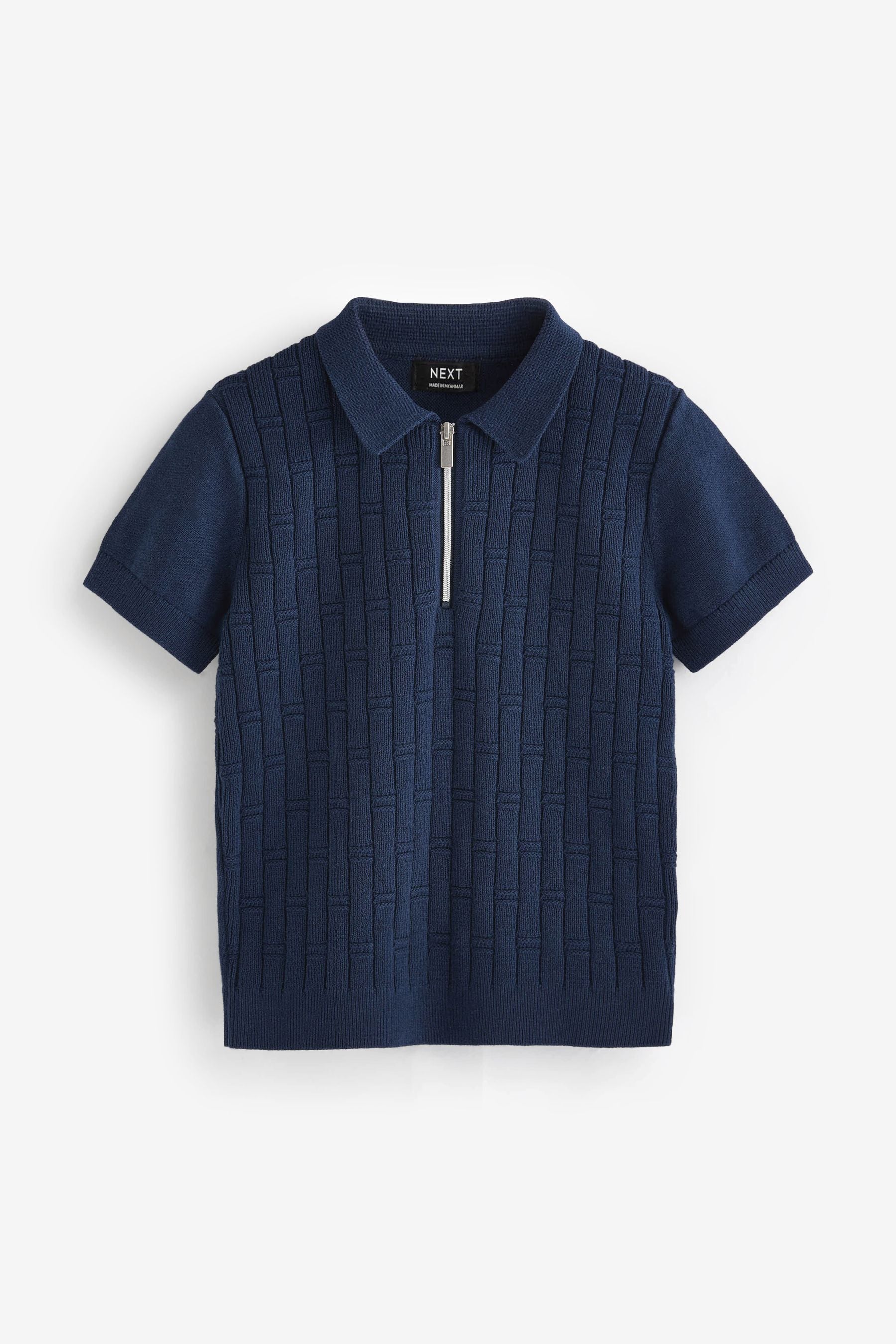 Navy Polo Short Sleeve Zip Neck Sweater (3mths-7yrs)