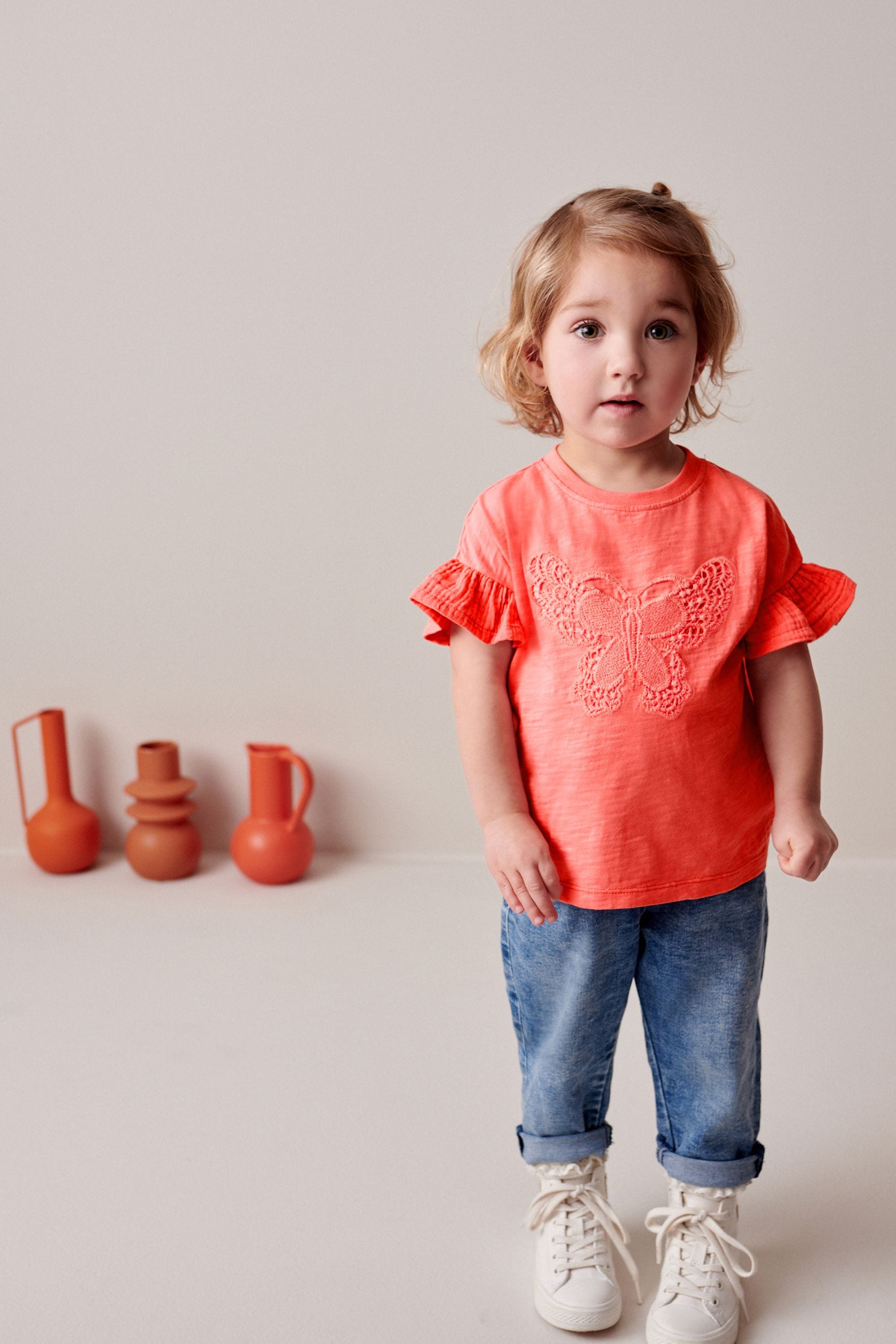 Coral Pink Crochet Butterfly T-Shirt (3mths-7yrs)