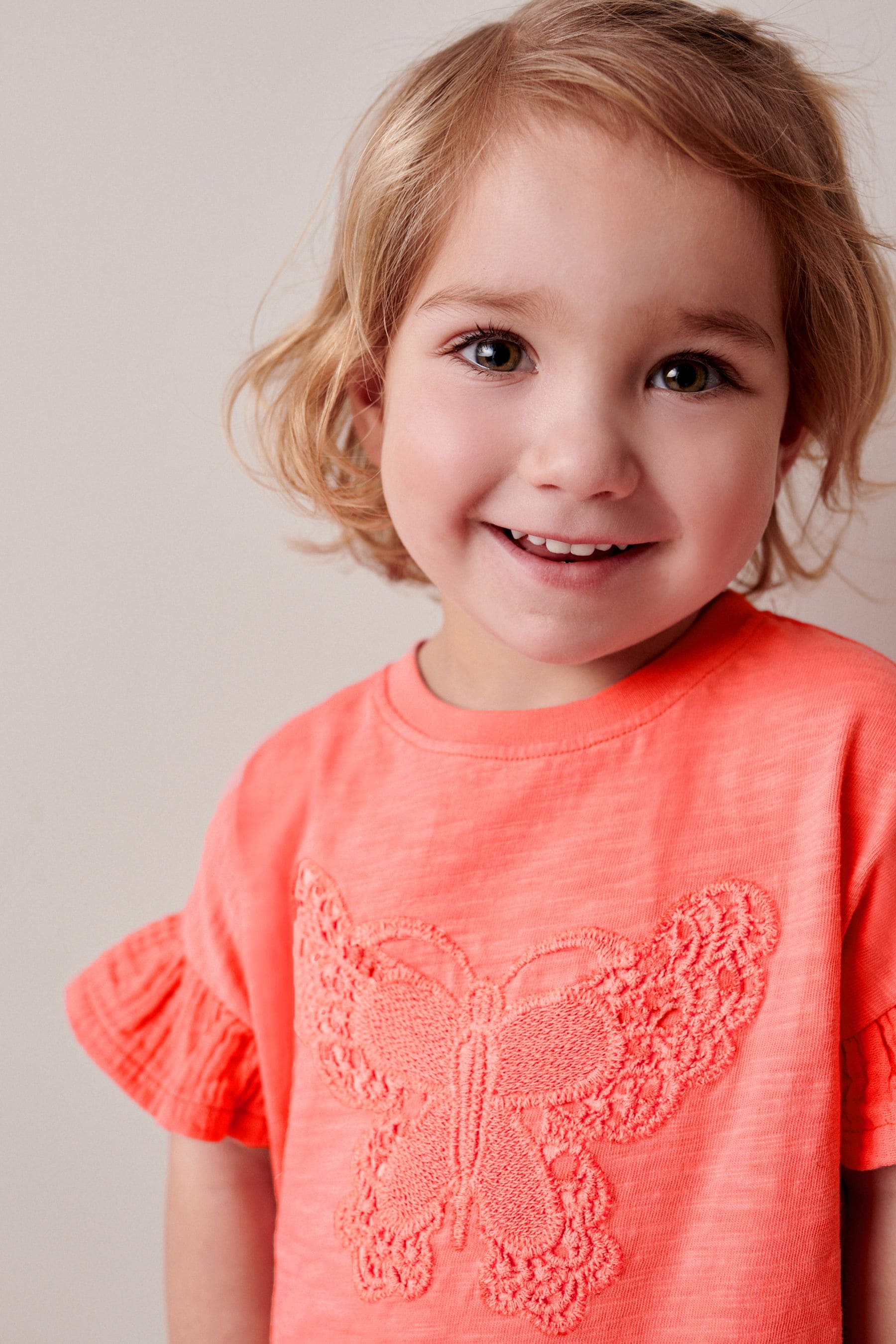 Coral Pink Crochet Butterfly T-Shirt (3mths-7yrs)