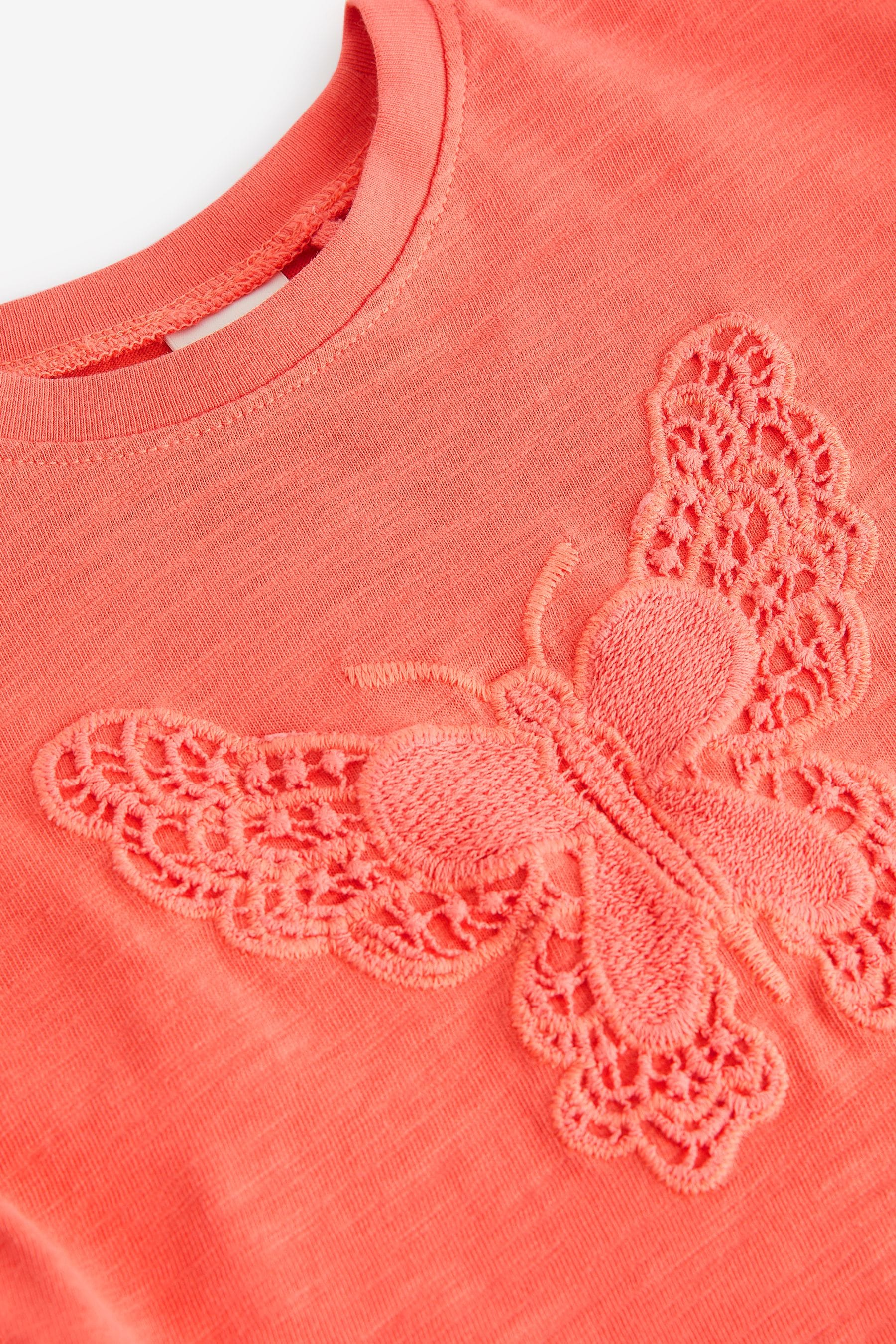 Coral Pink Crochet Butterfly T-Shirt (3mths-7yrs)