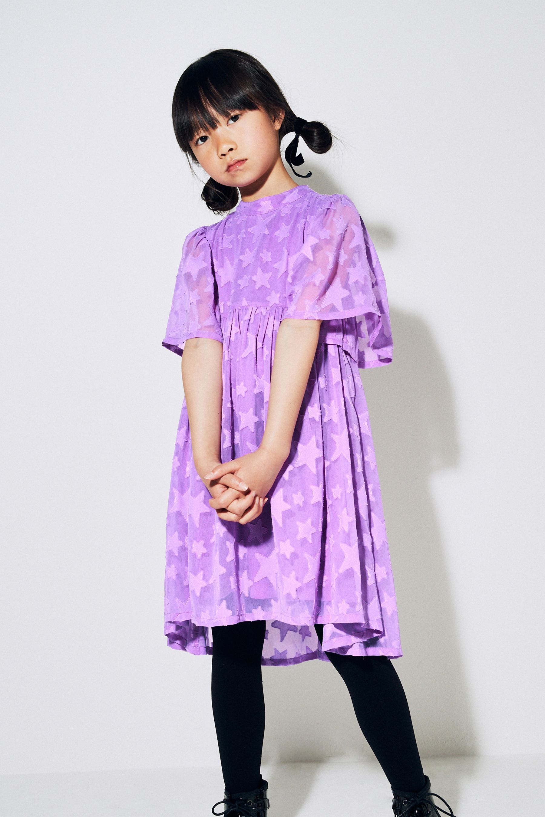 Bright Purple Star Jacquard Party Dress (3-16yrs)