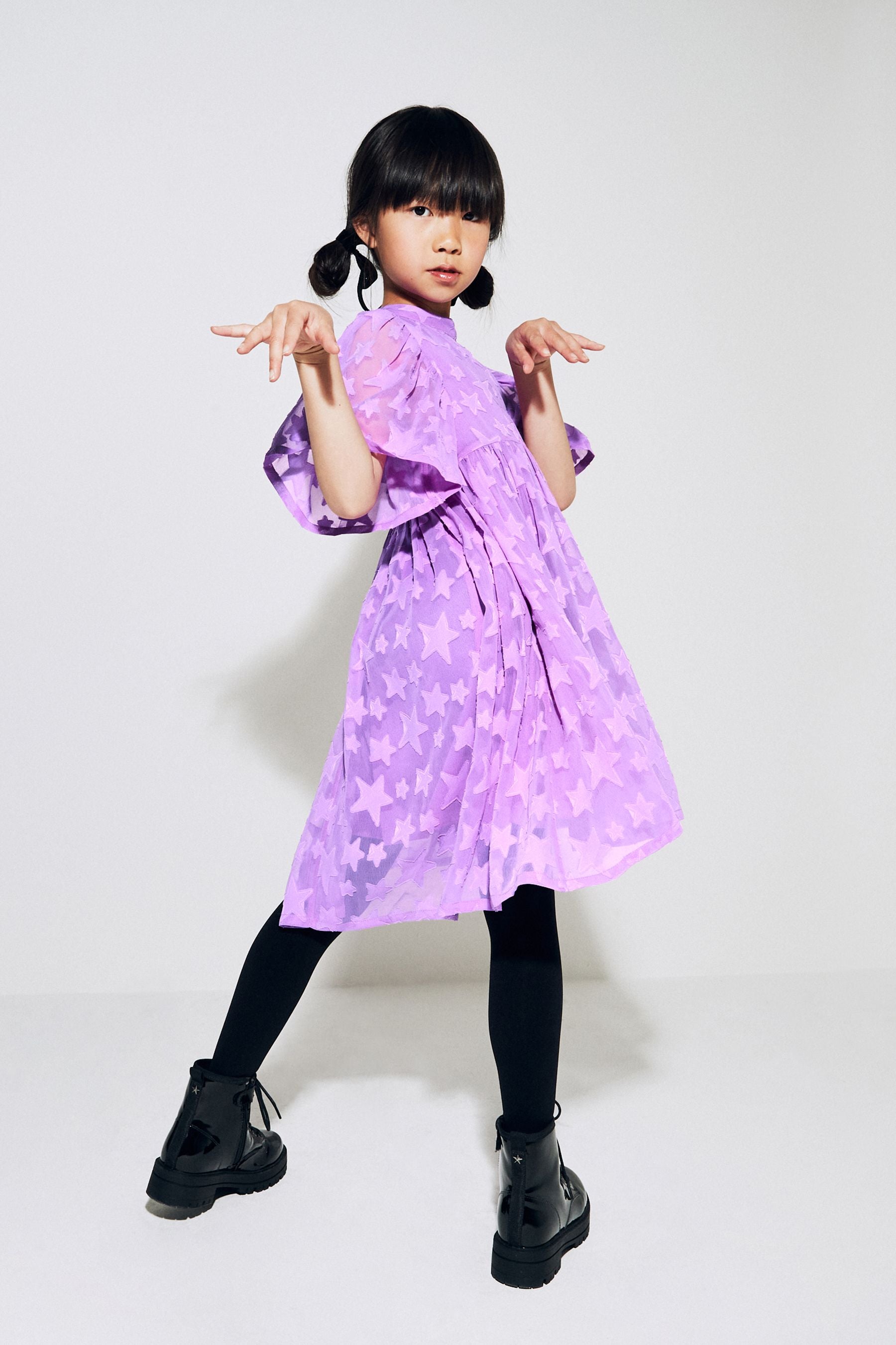 Bright Purple Star Jacquard Party Dress (3-16yrs)