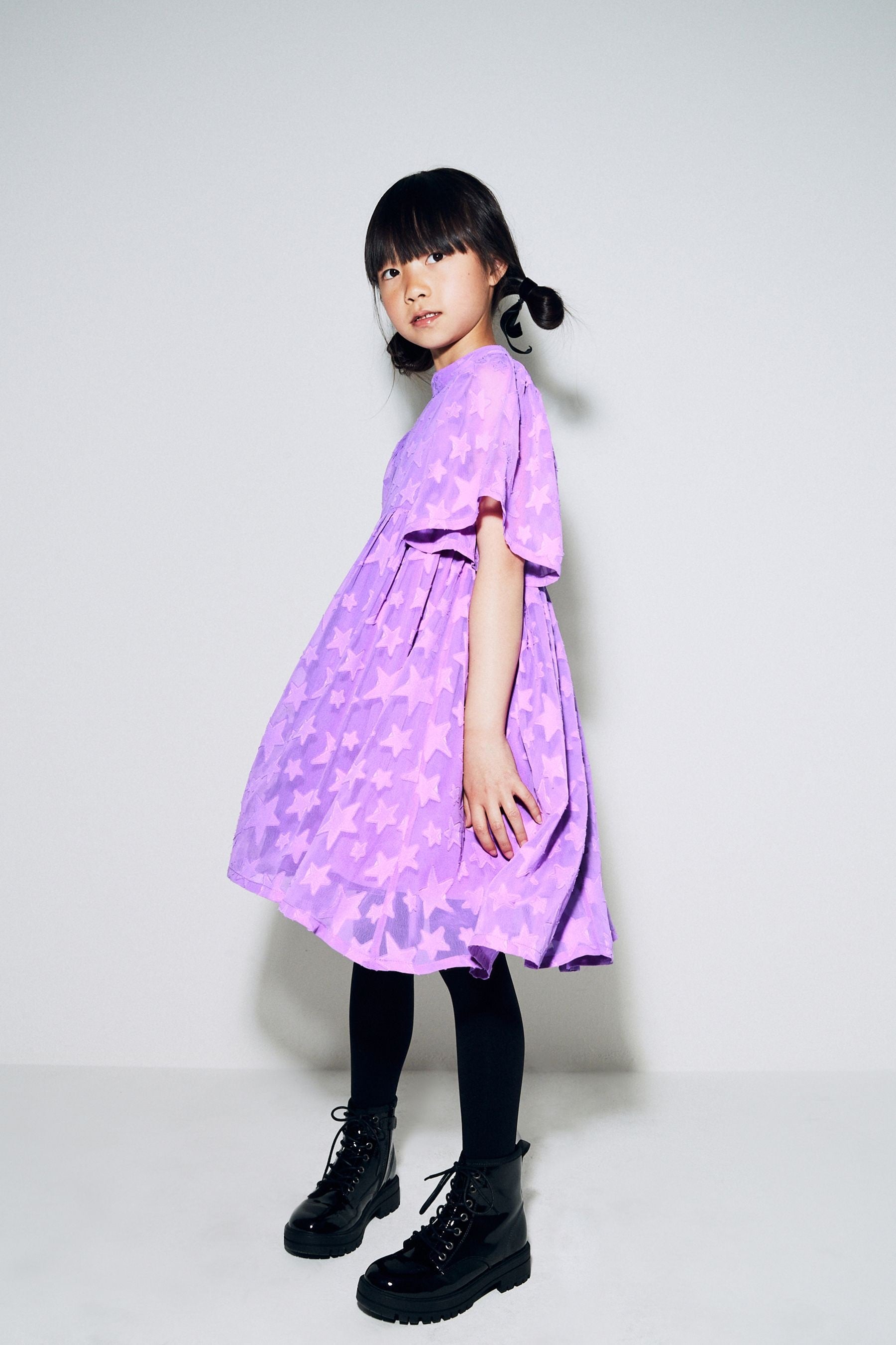 Bright Purple Star Jacquard Party Dress (3-16yrs)