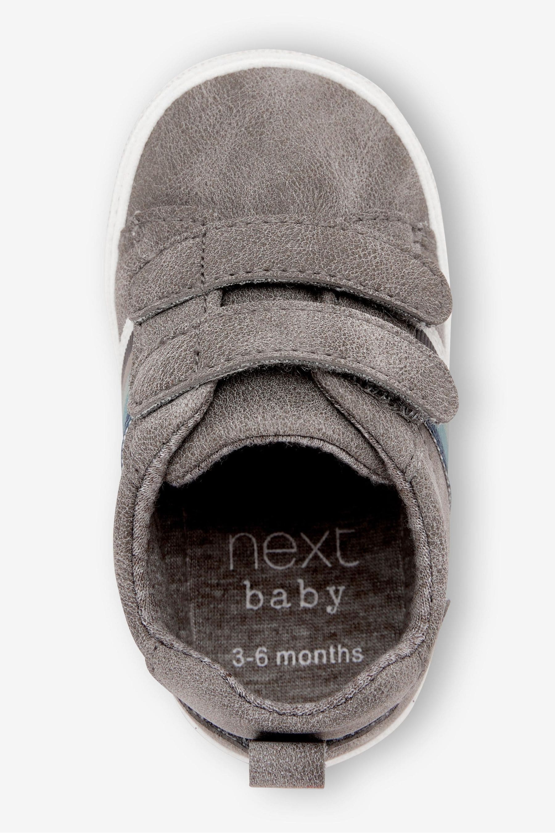 Grey Two Strap Baby Pram Shoes (0-24mths)