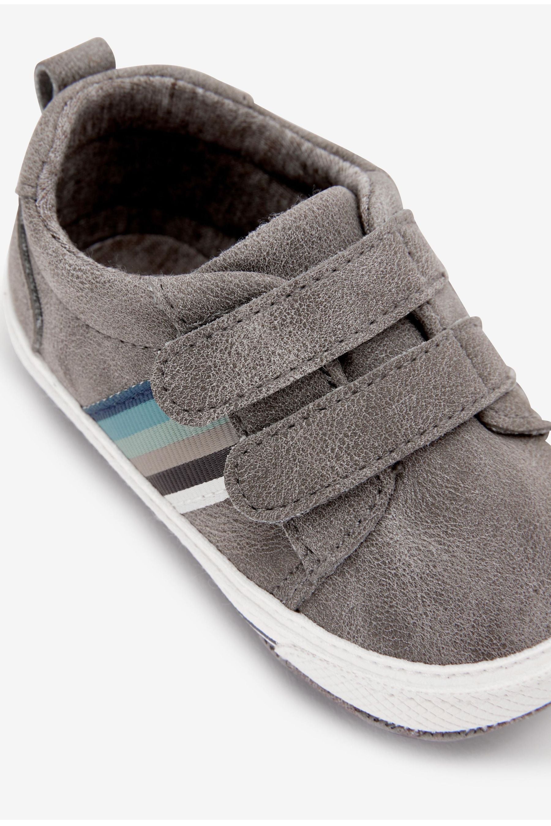 Grey Two Strap Baby Pram Shoes (0-24mths)