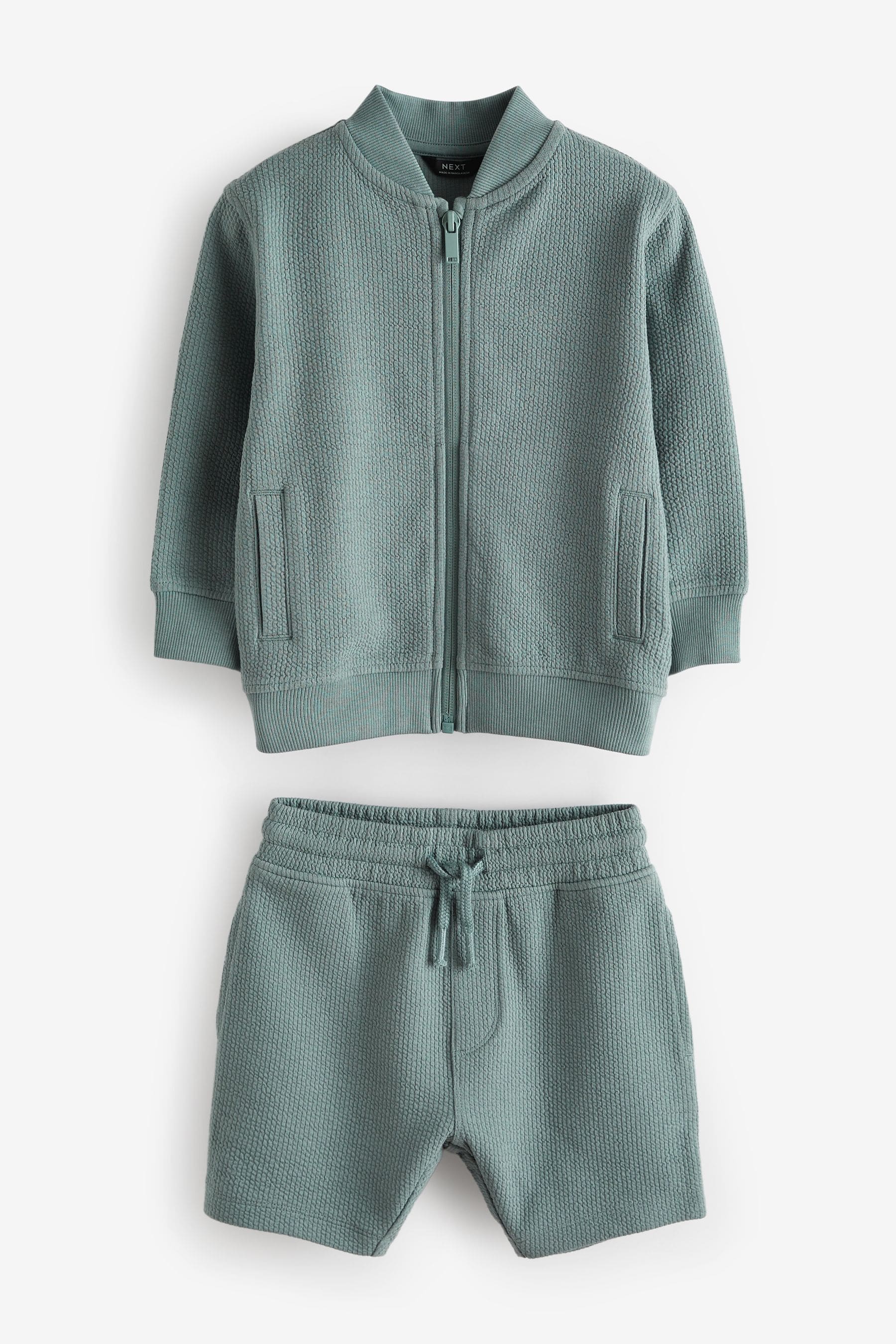 Teal Blue Zip Through Jersey Bomber Jacket And Shorts Set (3mths-7yrs)