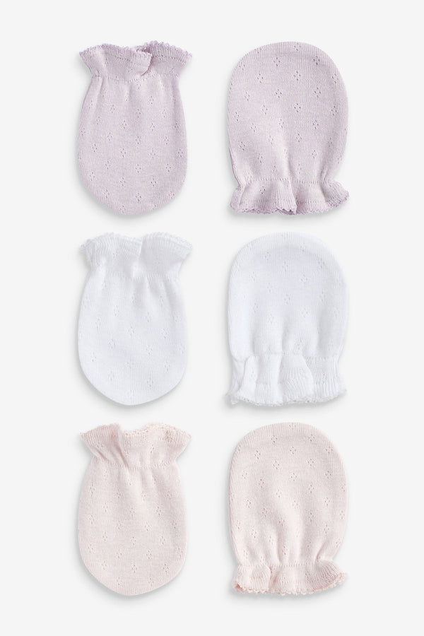 Pink Pointelle Baby Scratch Mitts 3 Pack