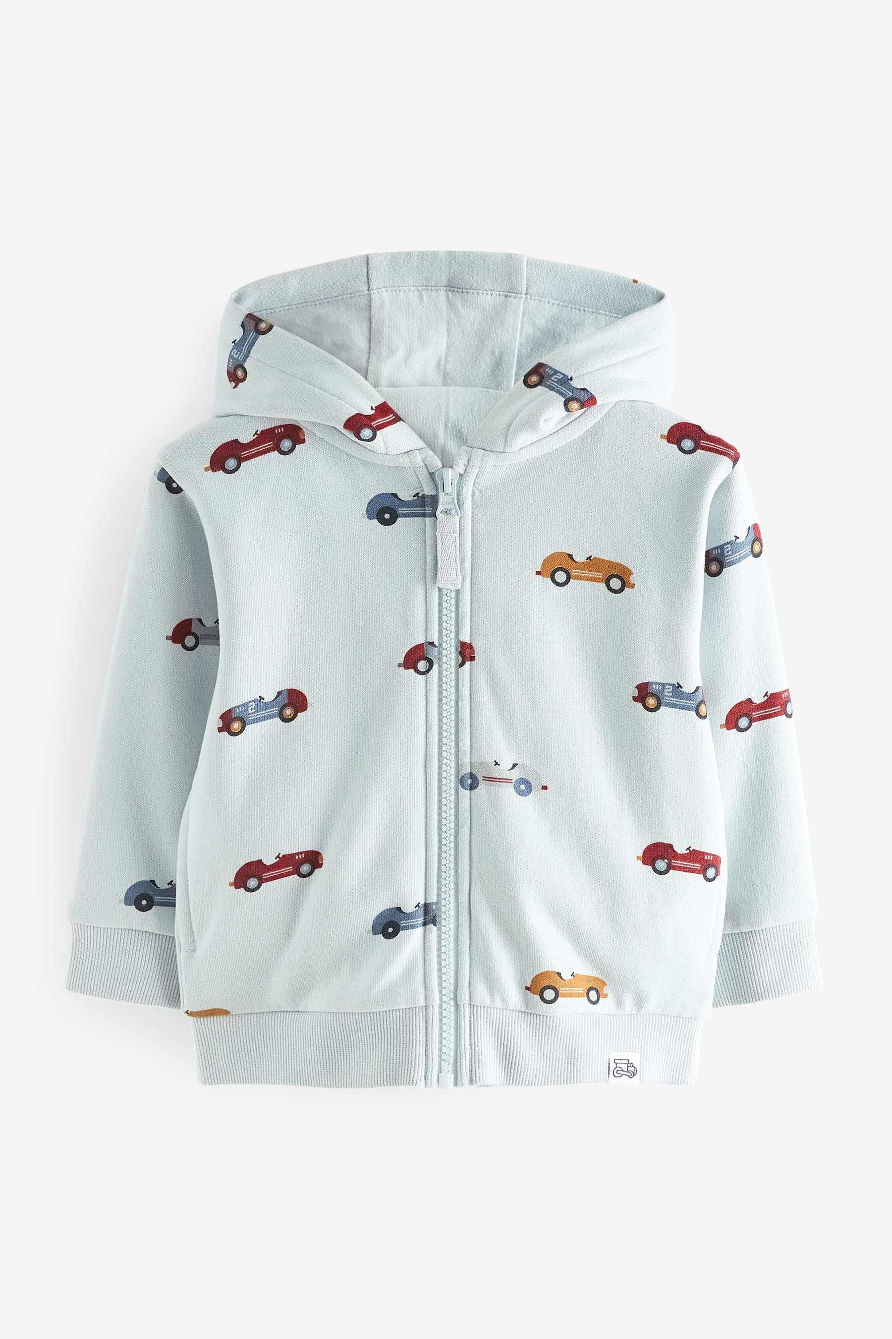 Light Blue Car All-Over Print Jersey Zip Through Hoodie (3mths-7yrs)