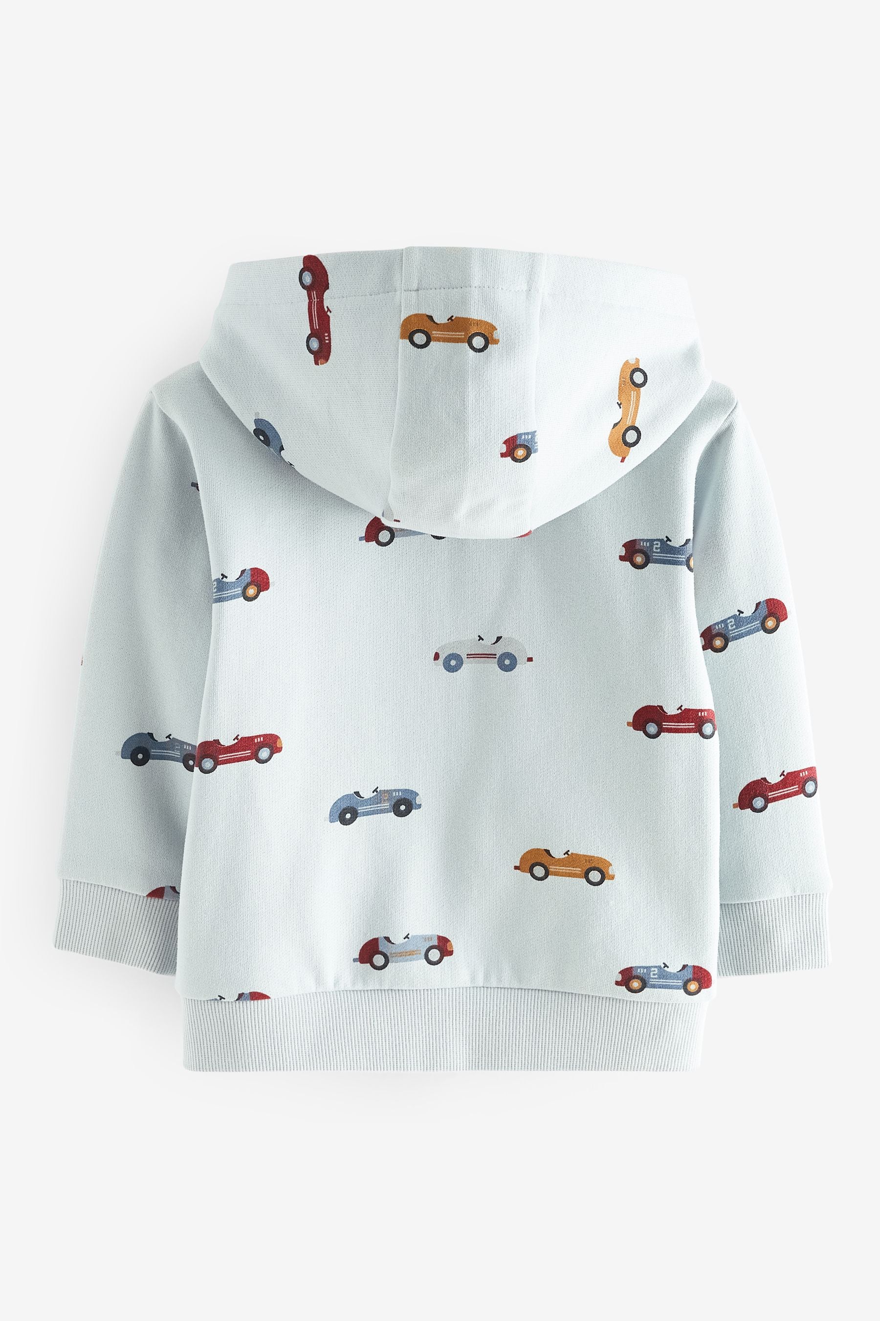 Light Blue Car All-Over Print Jersey Zip Through Hoodie (3mths-7yrs)