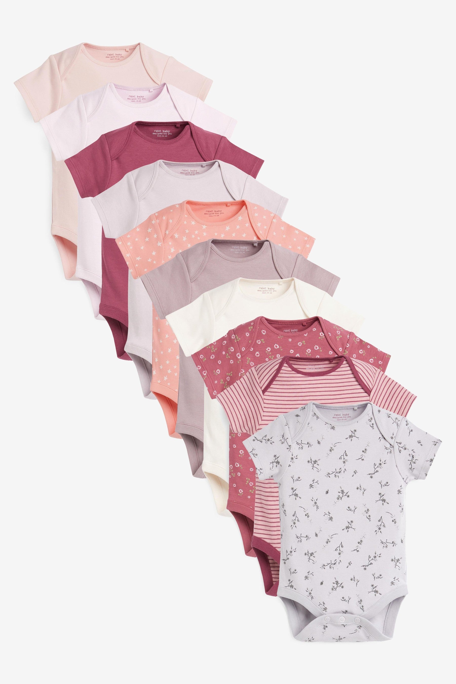 Modern Pink Baby 10 Pack Short Sleeve Bodysuits (0mths-3yrs)