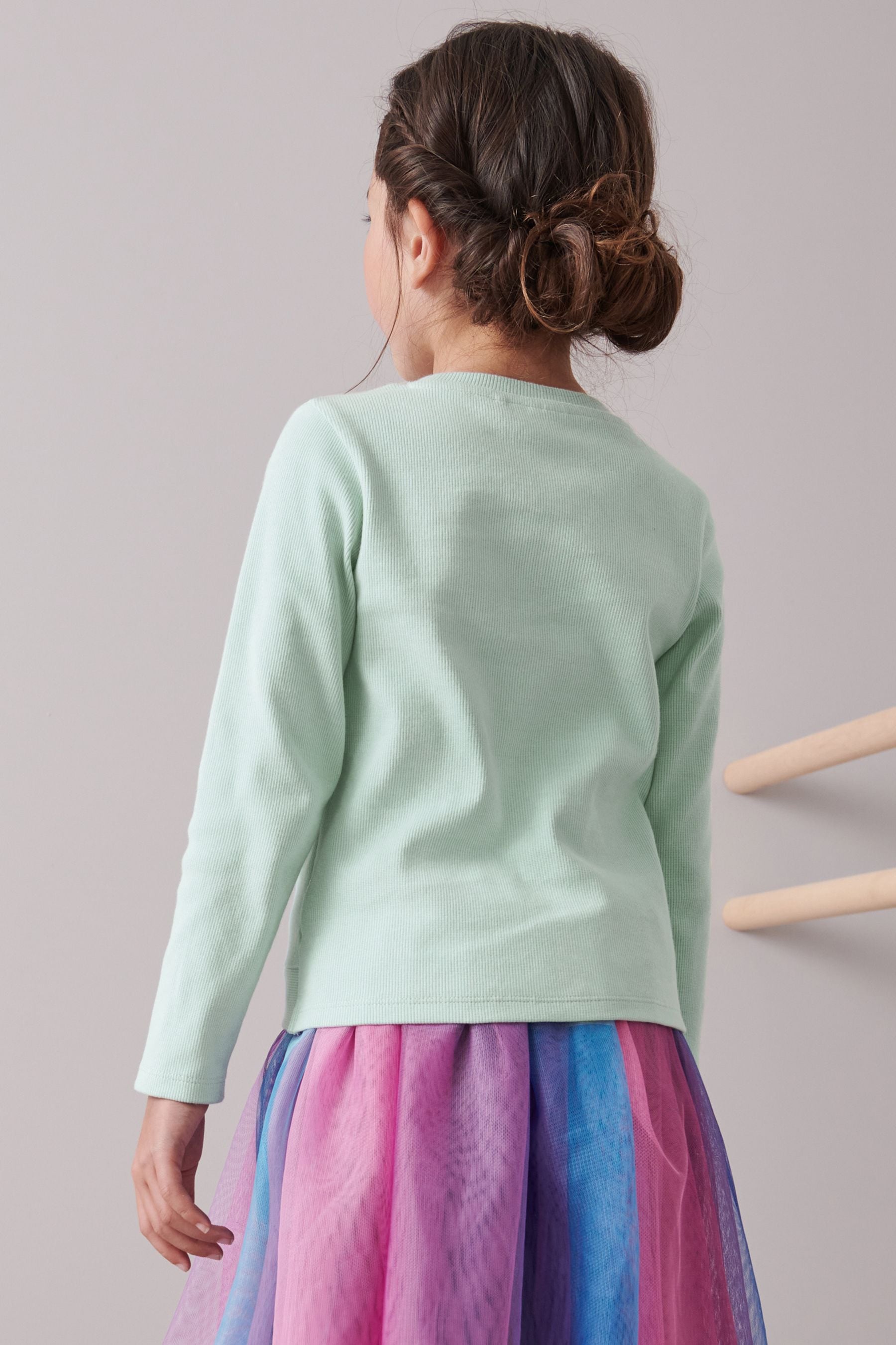 Mint Green Rib Knot Front Long Sleeve T-Shirt (3-16yrs)