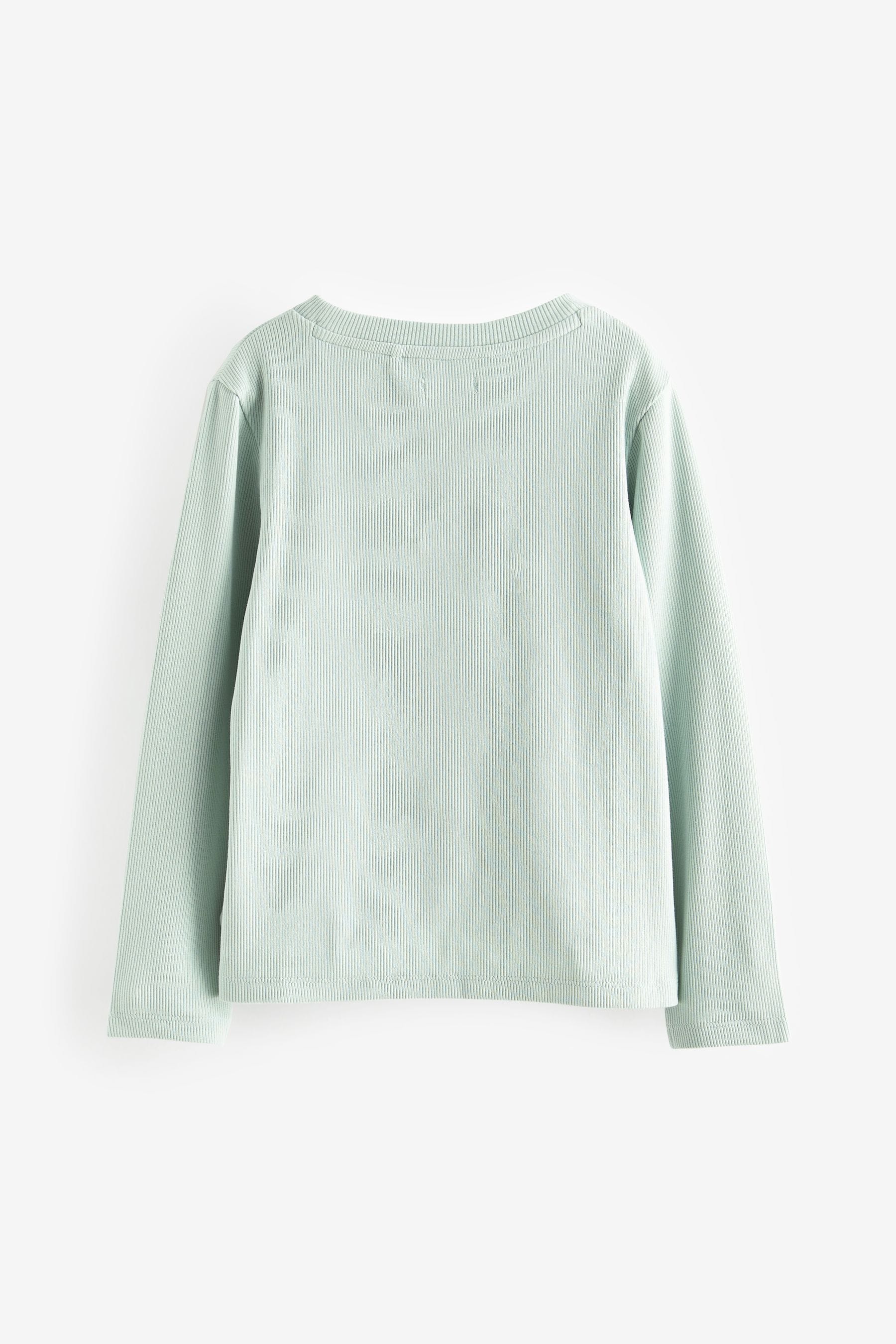 Mint Green Rib Knot Front Long Sleeve T-Shirt (3-16yrs)